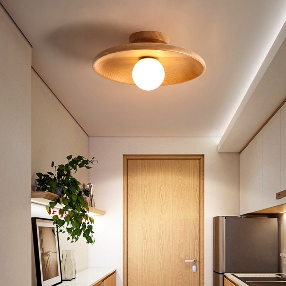 Solid Wood Round LED Flush Mount Ceiling Light for Living Spaces 6