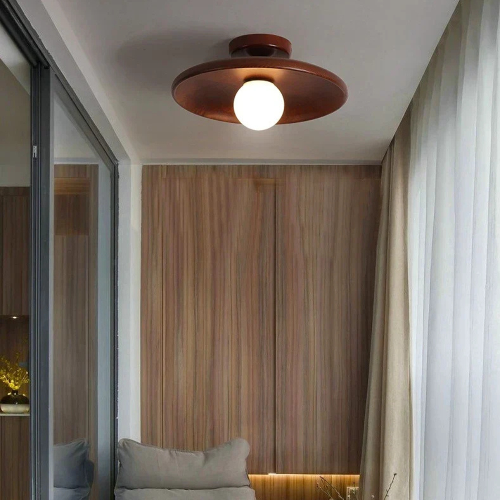 Solid Wood Round LED Flush Mount Ceiling Light for Living Spaces 7