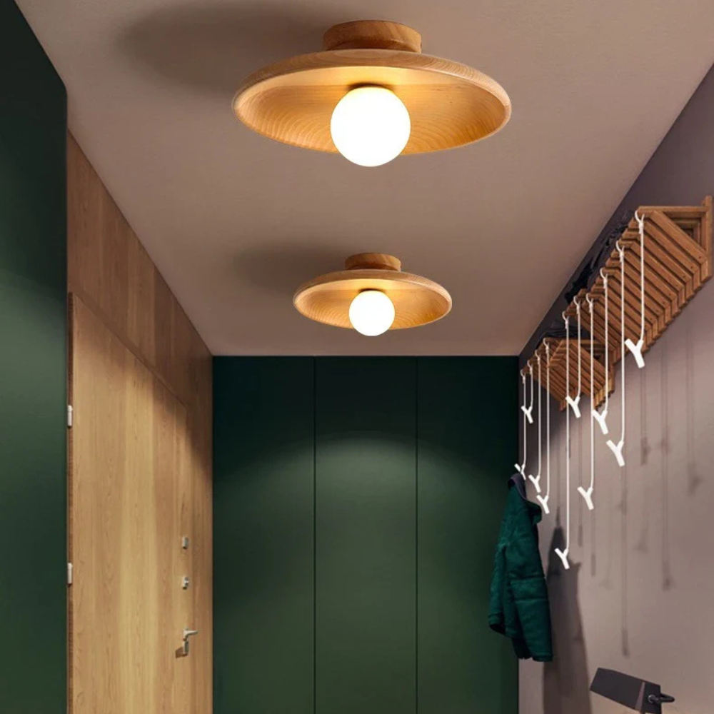 Solid Wood Round LED Flush Mount Ceiling Light for Living Spaces 8
