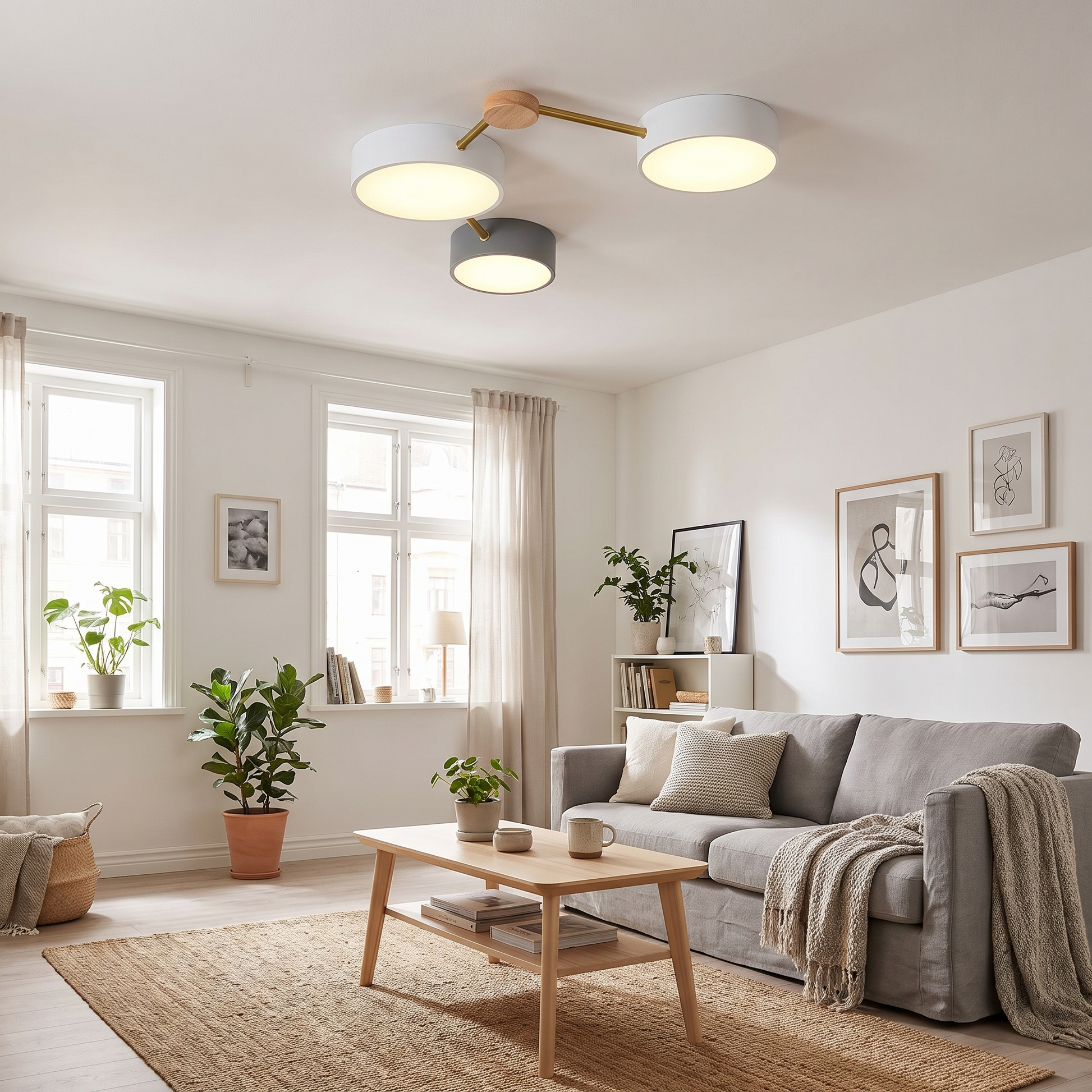 Solid Wood and Iron Multi-Light LED Flush Mount Ceiling Fixture 1