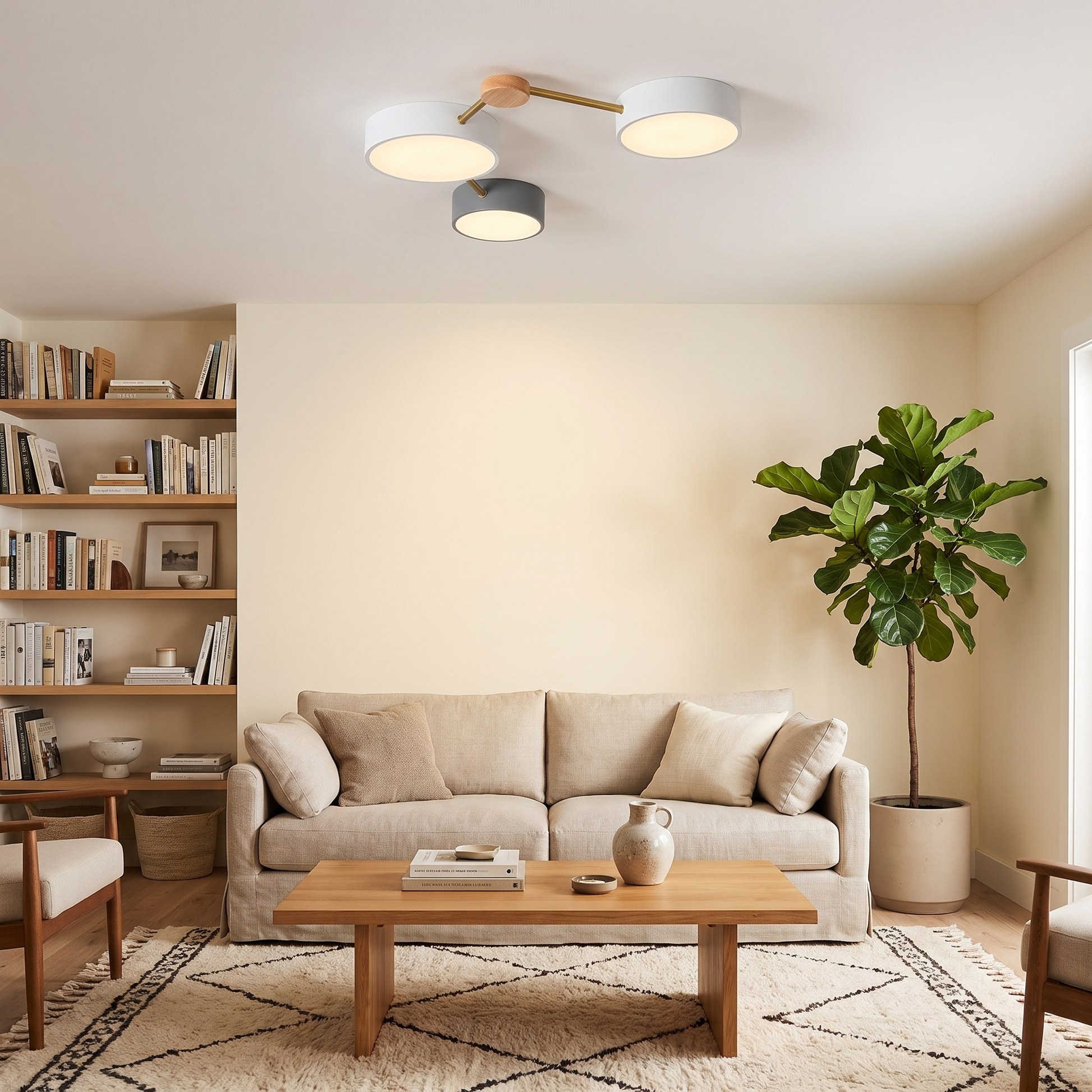 Solid Wood and Iron Multi-Light LED Flush Mount Ceiling Fixture 2