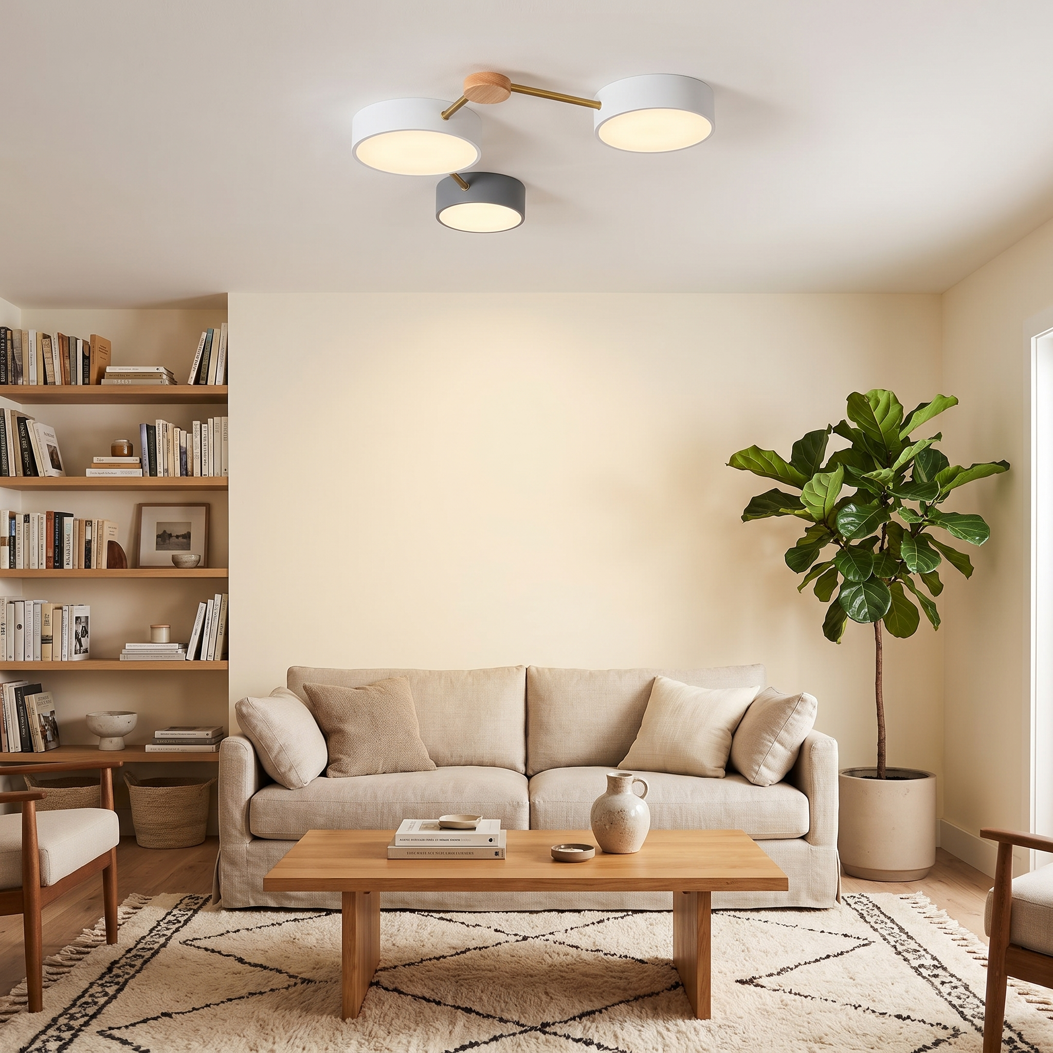 Solid Wood and Iron Multi-Light LED Flush Mount Ceiling Fixture 2