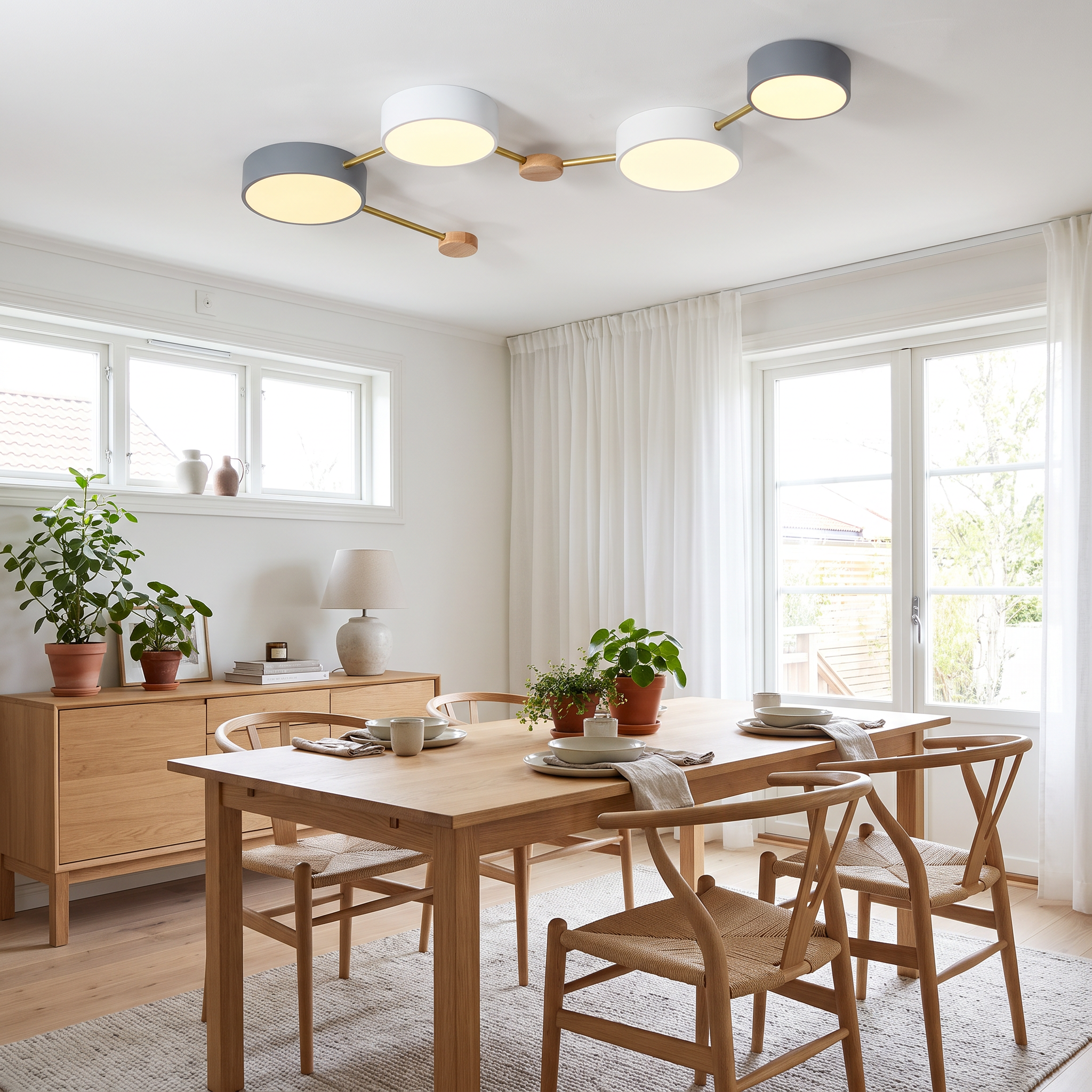 Solid Wood and Iron Multi-Light LED Flush Mount Ceiling Fixture 3