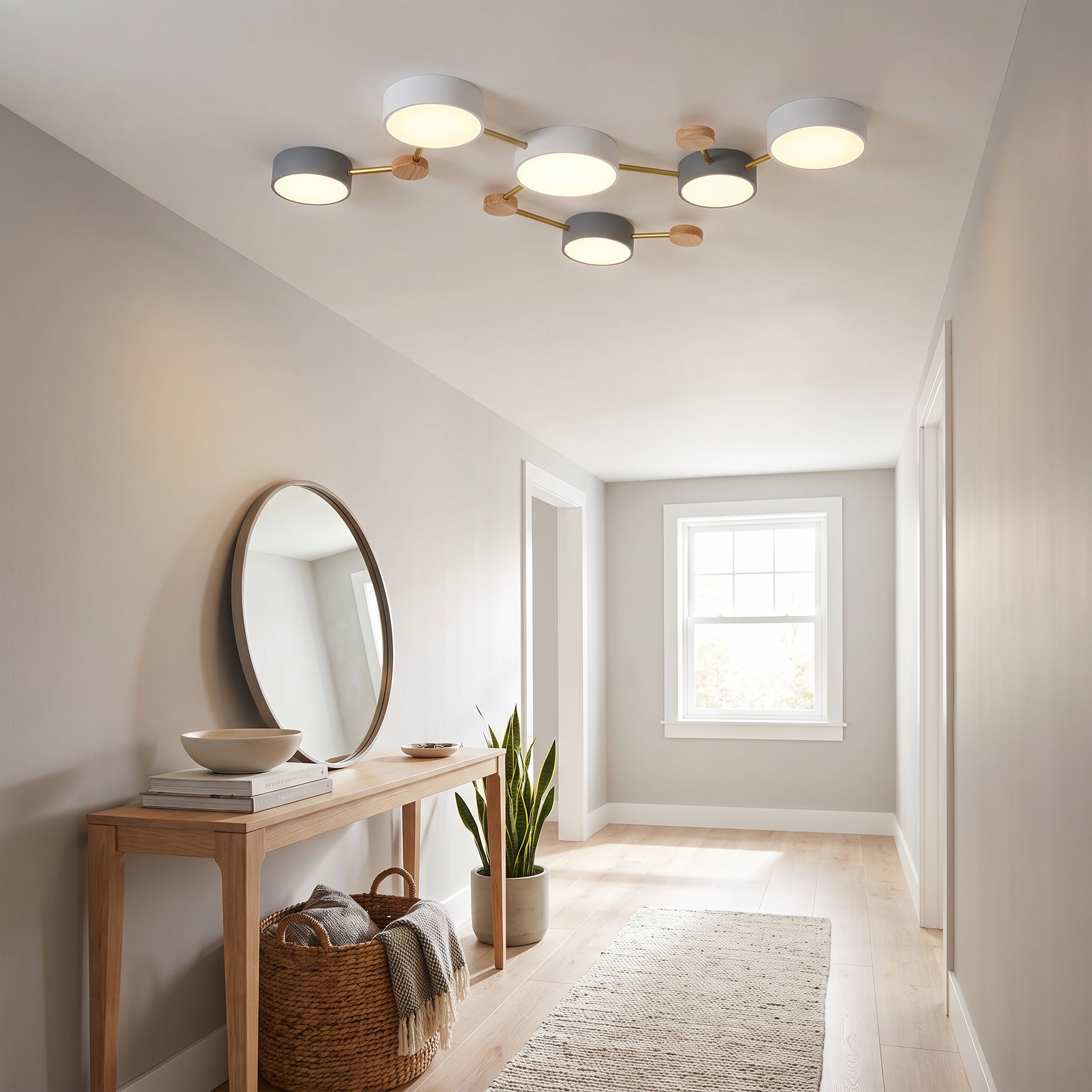 Solid Wood and Iron Multi-Light LED Flush Mount Ceiling Fixture 5
