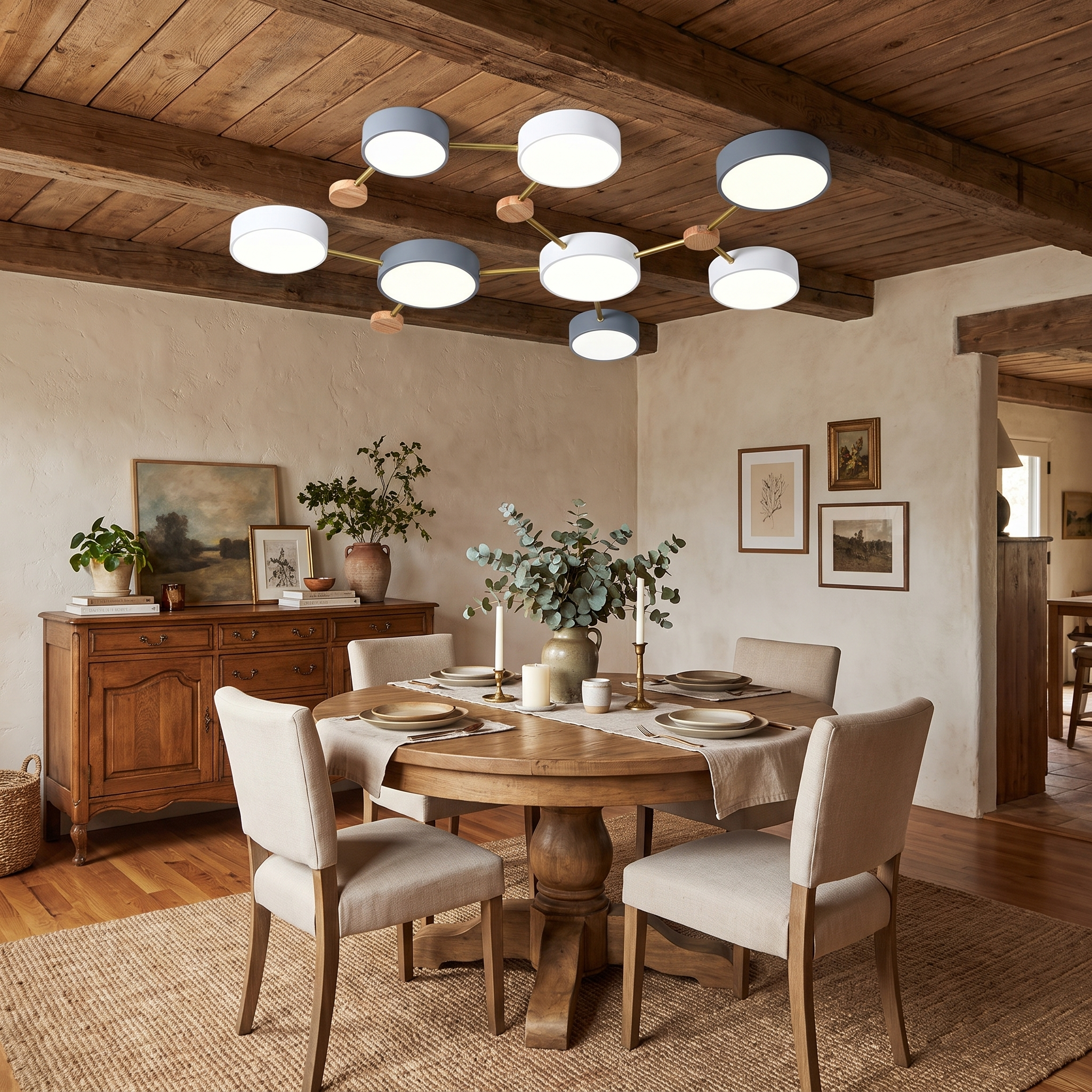 Solid Wood and Iron Multi-Light LED Flush Mount Ceiling Fixture 6