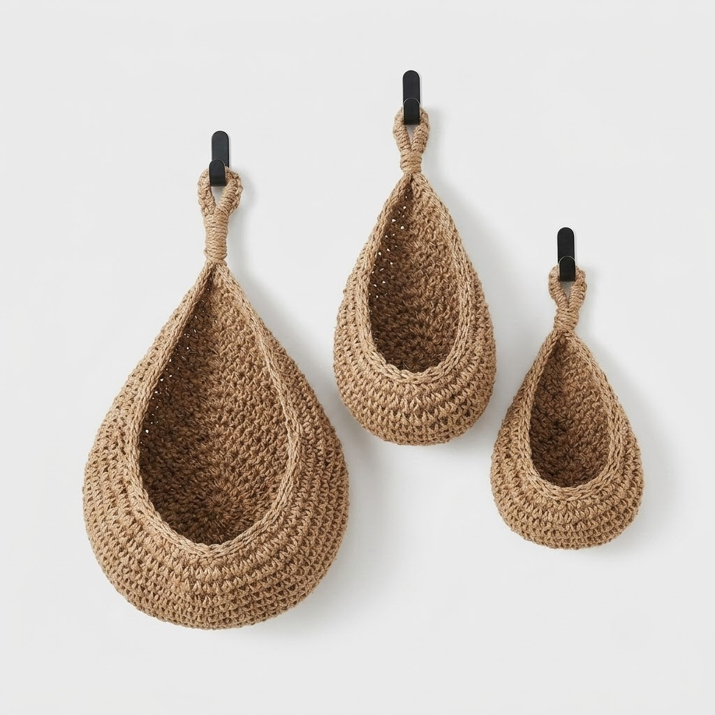 Teardrop Hanging Baskets, Natural Woven Wicker_png
