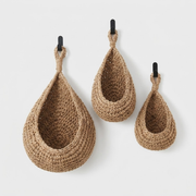 Teardrop Hanging Baskets, Natural Woven Wicker_png