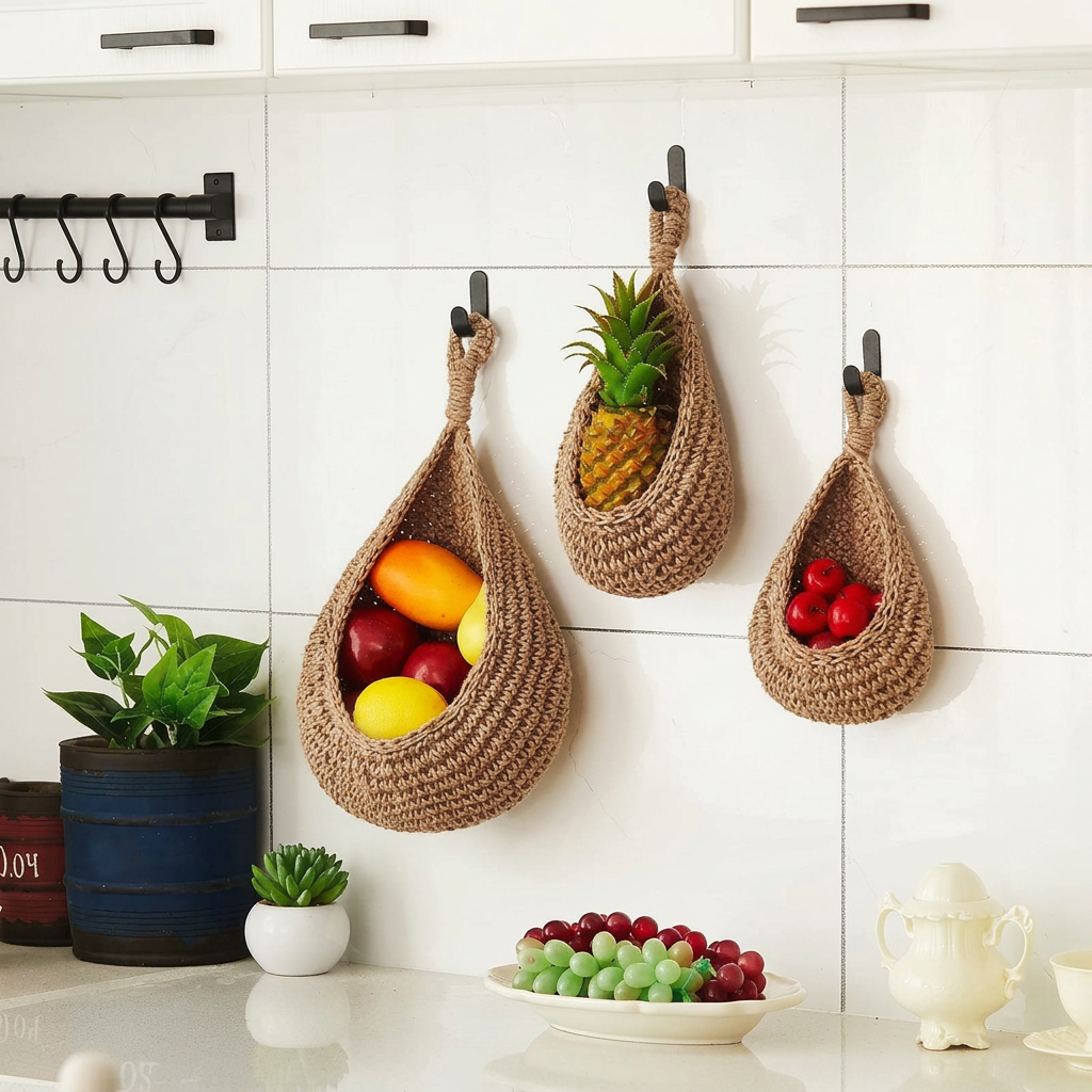 Teardrop Hanging Baskets, Natural Woven Wicker_png_1