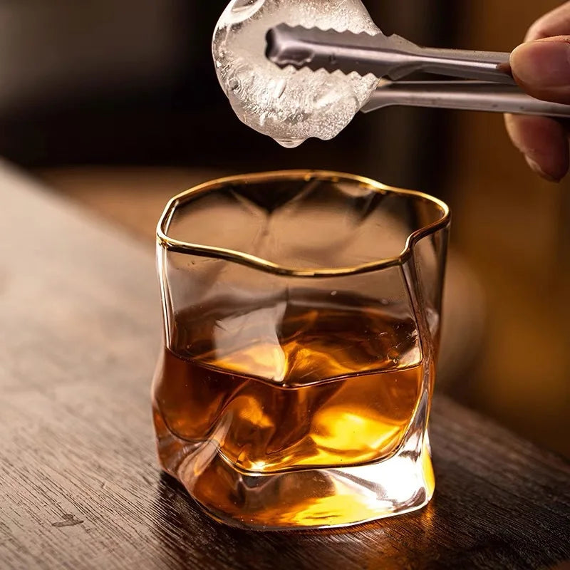 Textured Whiskey Glasses Set of 2 with Wide Base and Tapered Mouth 1