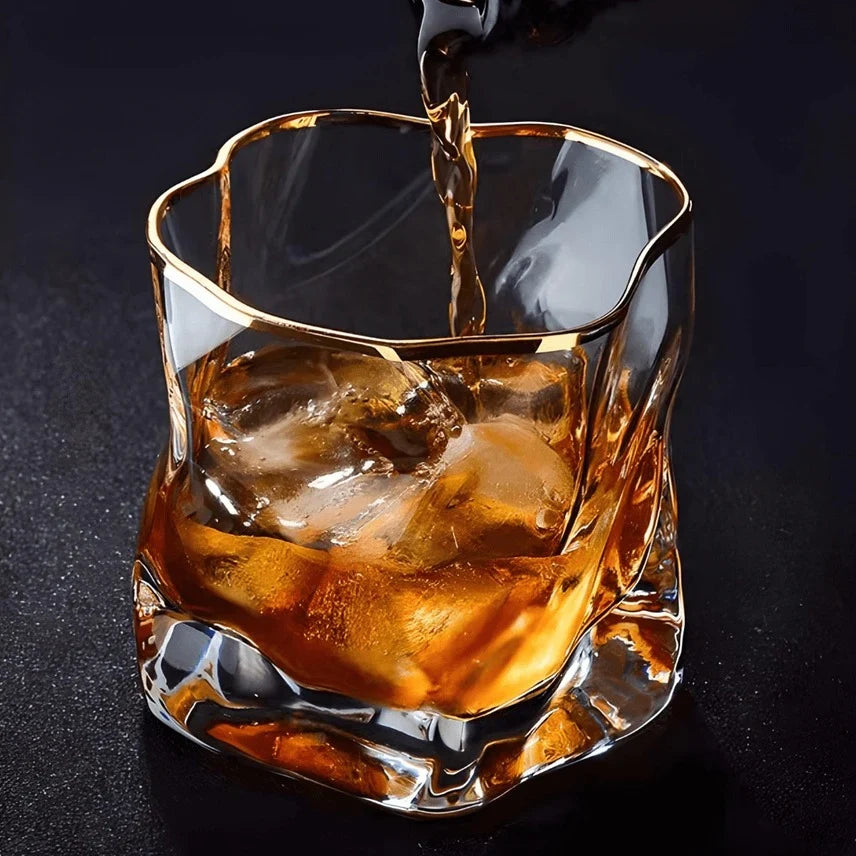 Textured Whiskey Glasses Set of 2 with Wide Base and Tapered Mouth 3