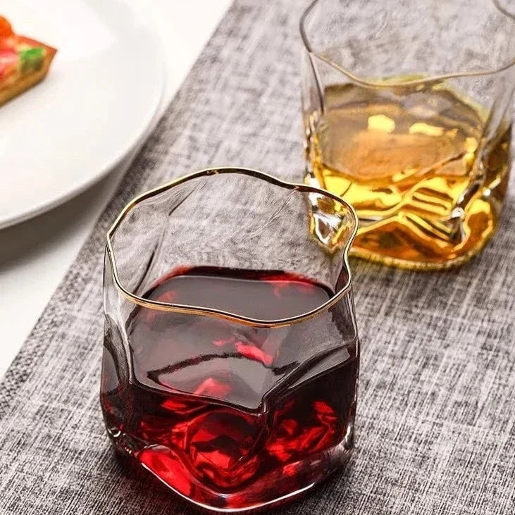 Textured Whiskey Glasses Set of 2 with Wide Base and Tapered Mouth 4