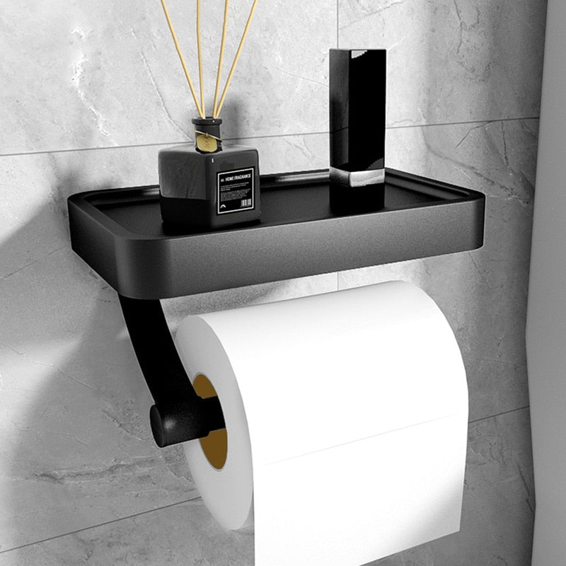 Toilet Paper Holder with Storage Shelf, Durable Aluminum Alloy 0