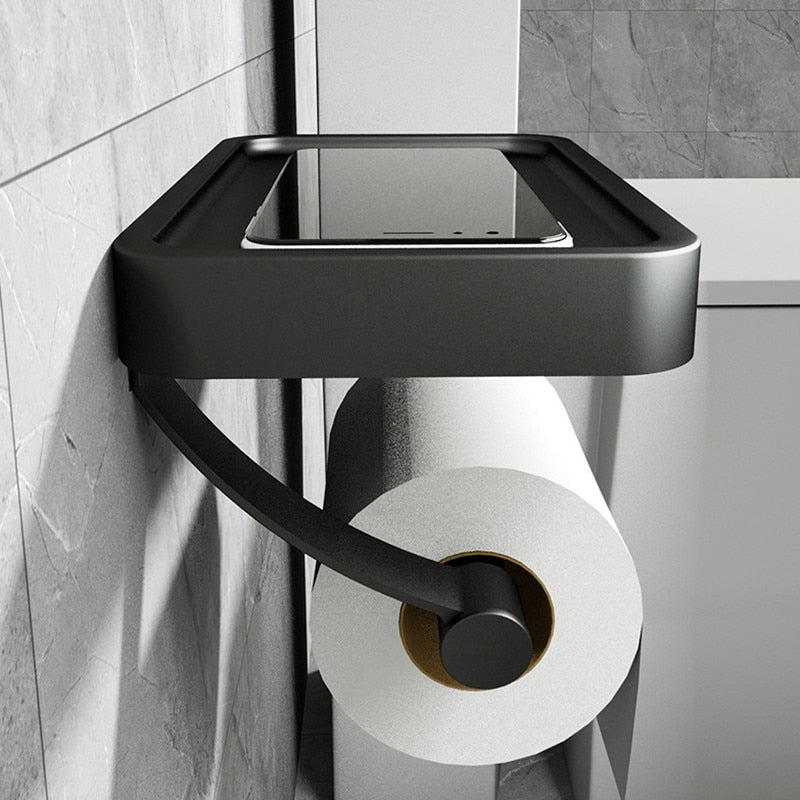 Toilet Paper Holder with Storage Shelf, Durable Aluminum Alloy 1