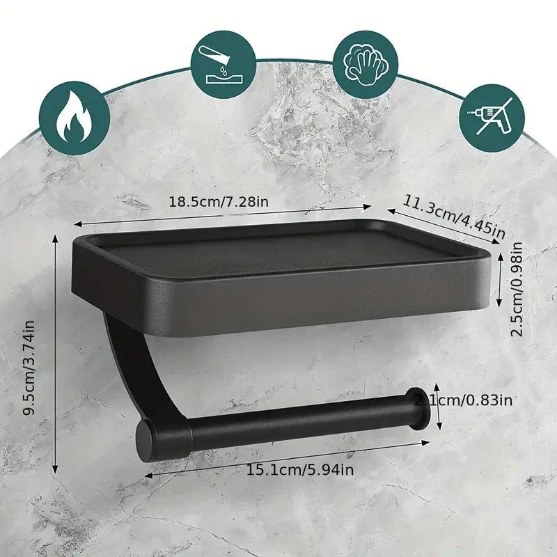 Toilet Paper Holder with Storage Shelf, Durable Aluminum Alloy 2