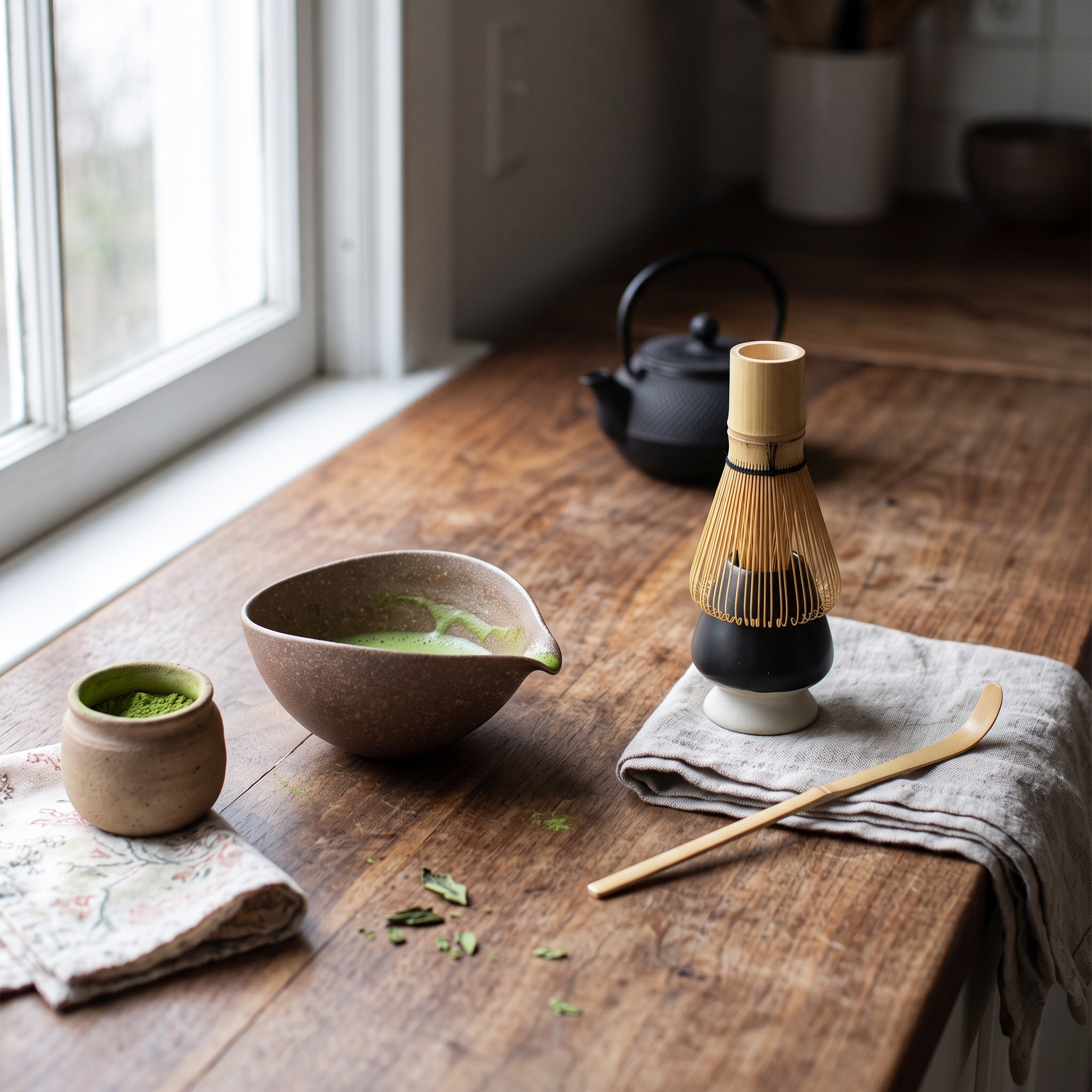 Traditional Matcha Set with Bamboo Whisk, Ceramic Bowl and Spoon 10