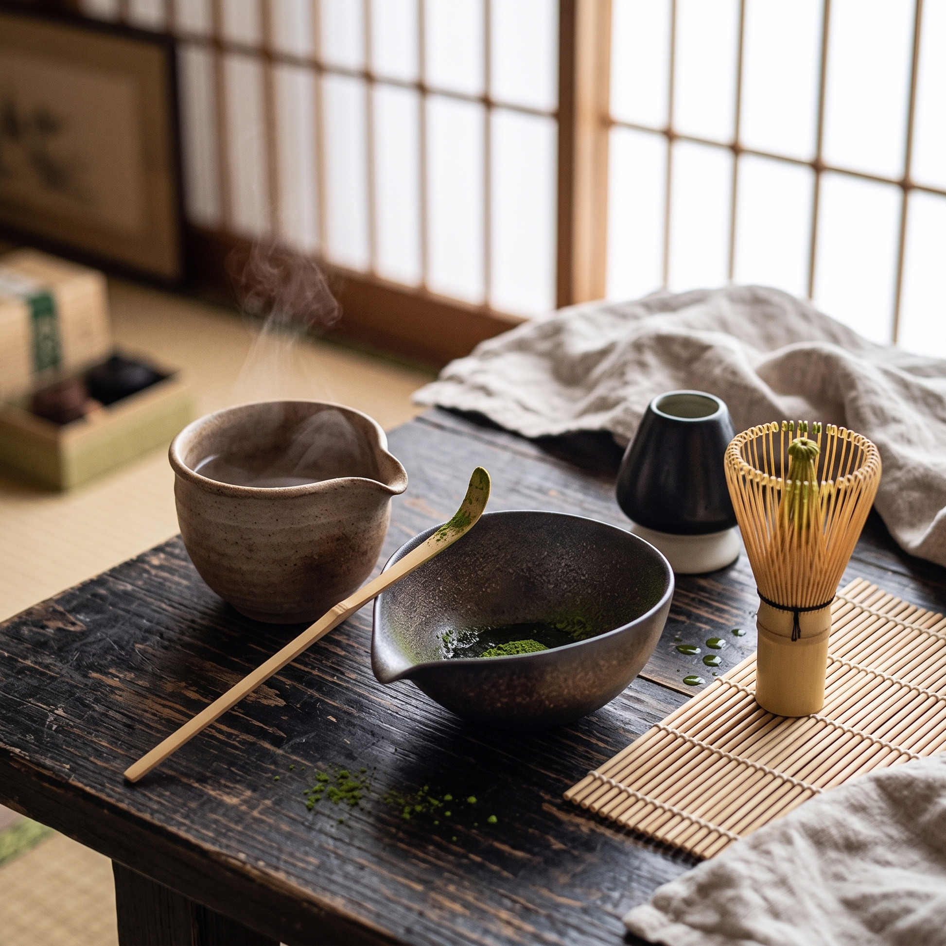 Traditional Matcha Set with Bamboo Whisk, Ceramic Bowl and Spoon 11