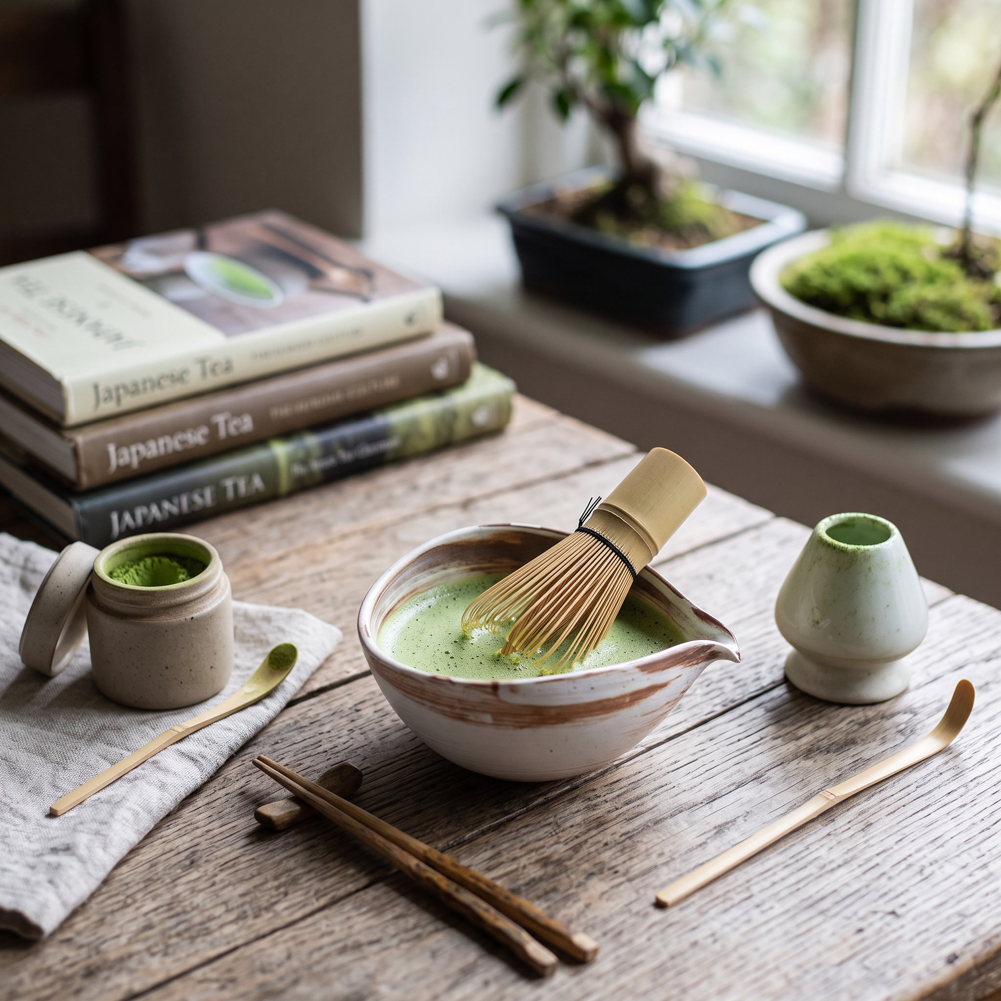 Traditional Matcha Set with Bamboo Whisk, Ceramic Bowl and Spoon 12