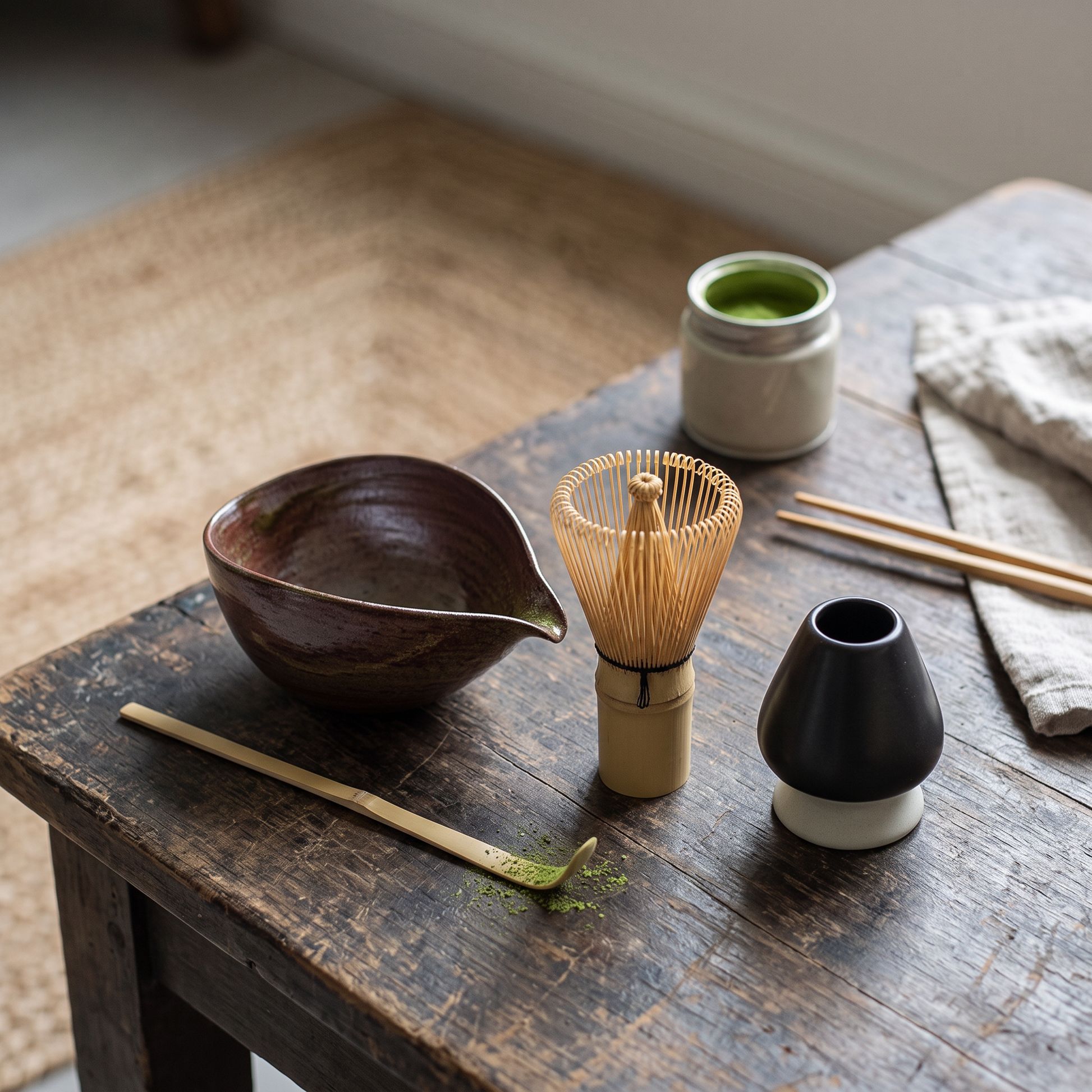 Traditional Matcha Set with Bamboo Whisk, Ceramic Bowl and Spoon 13