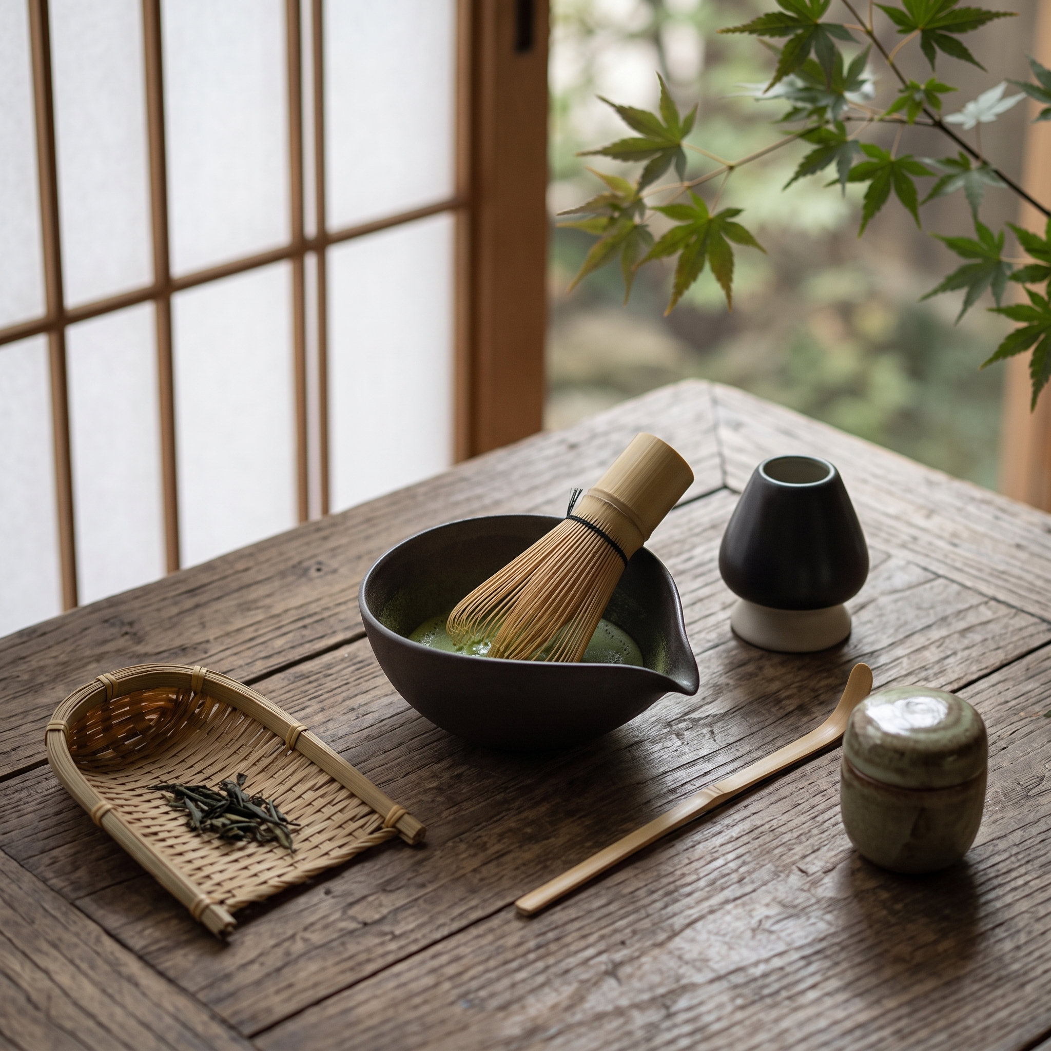 Traditional Matcha Set with Bamboo Whisk, Ceramic Bowl and Spoon 9