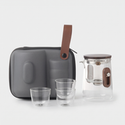 Travel Glass Tea Set with Filter Teapot, 3 Cups and Carry Case 0
