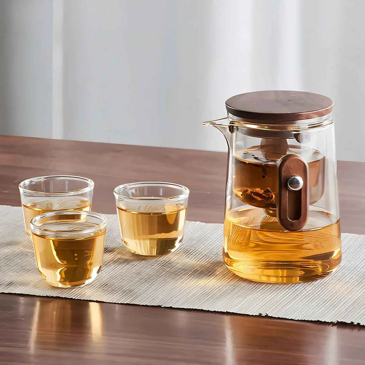 Travel Glass Tea Set with Filter Teapot, 3 Cups and Carry Case 1