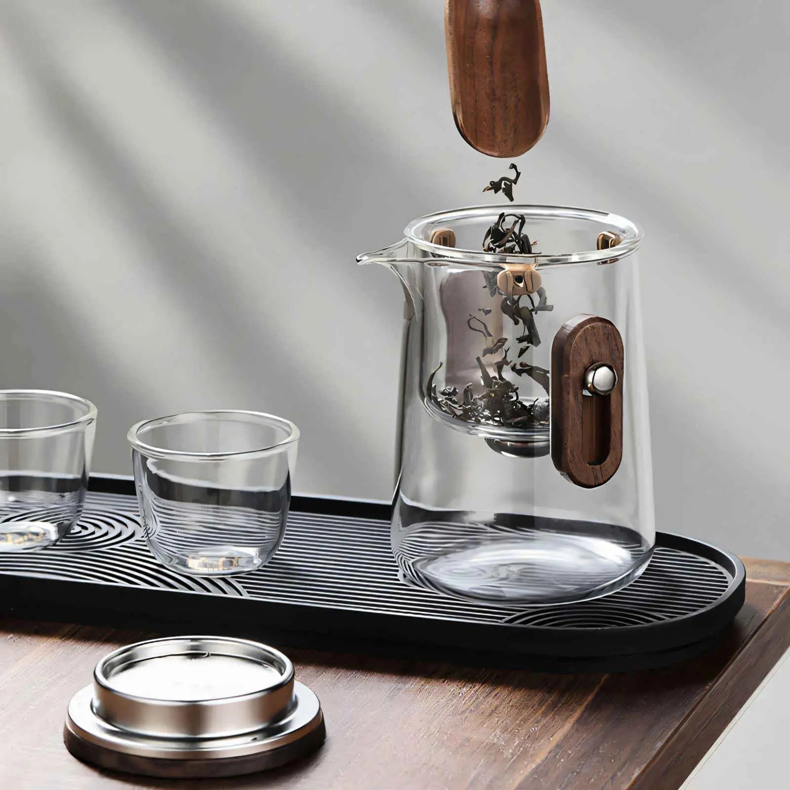 Travel Glass Tea Set with Filter Teapot, 3 Cups and Carry Case 3