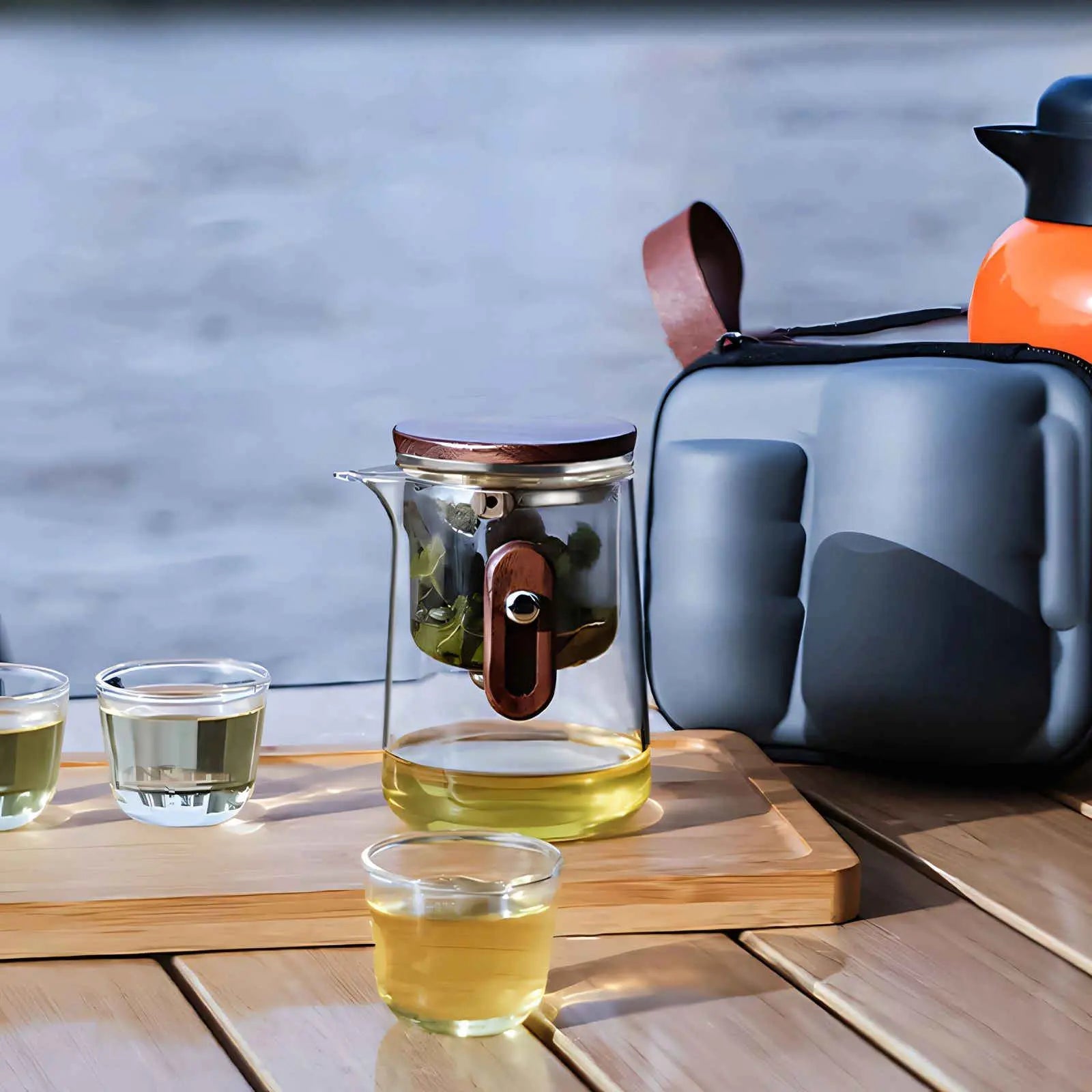 Travel Glass Tea Set with Filter Teapot, 3 Cups and Carry Case 7