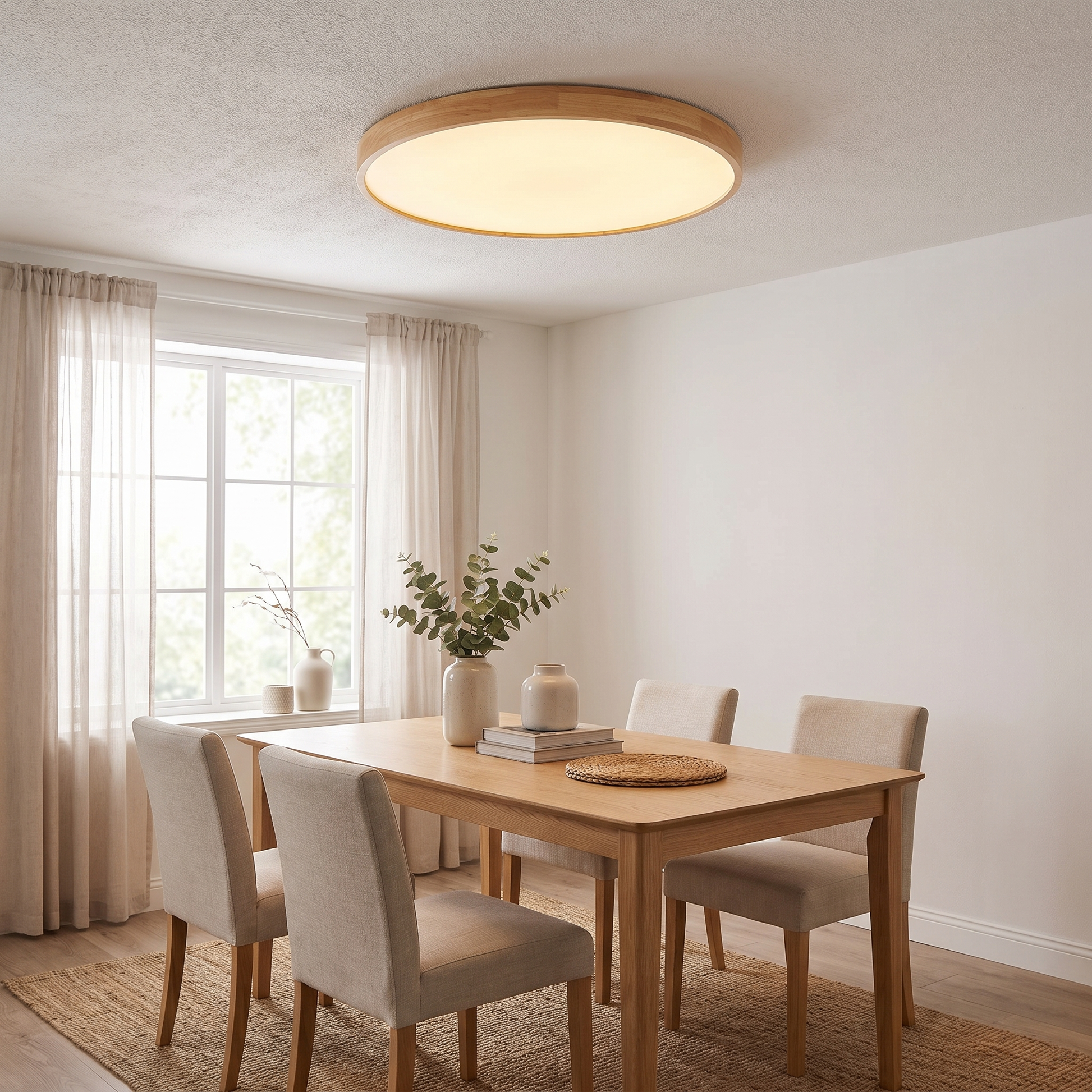 Ultra-Thin Solid Wood Round LED Flush Mount Ceiling Light 1