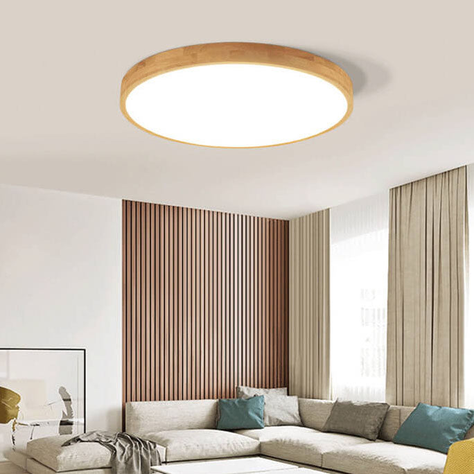 Ultra-Thin Solid Wood Round LED Flush Mount Ceiling Light 3