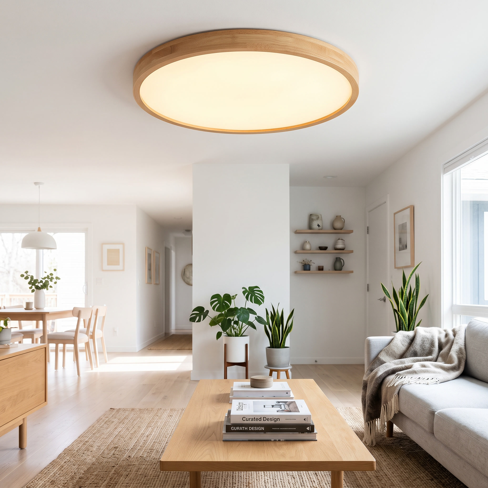 Ultra-Thin Solid Wood Round LED Flush Mount Ceiling Light 4