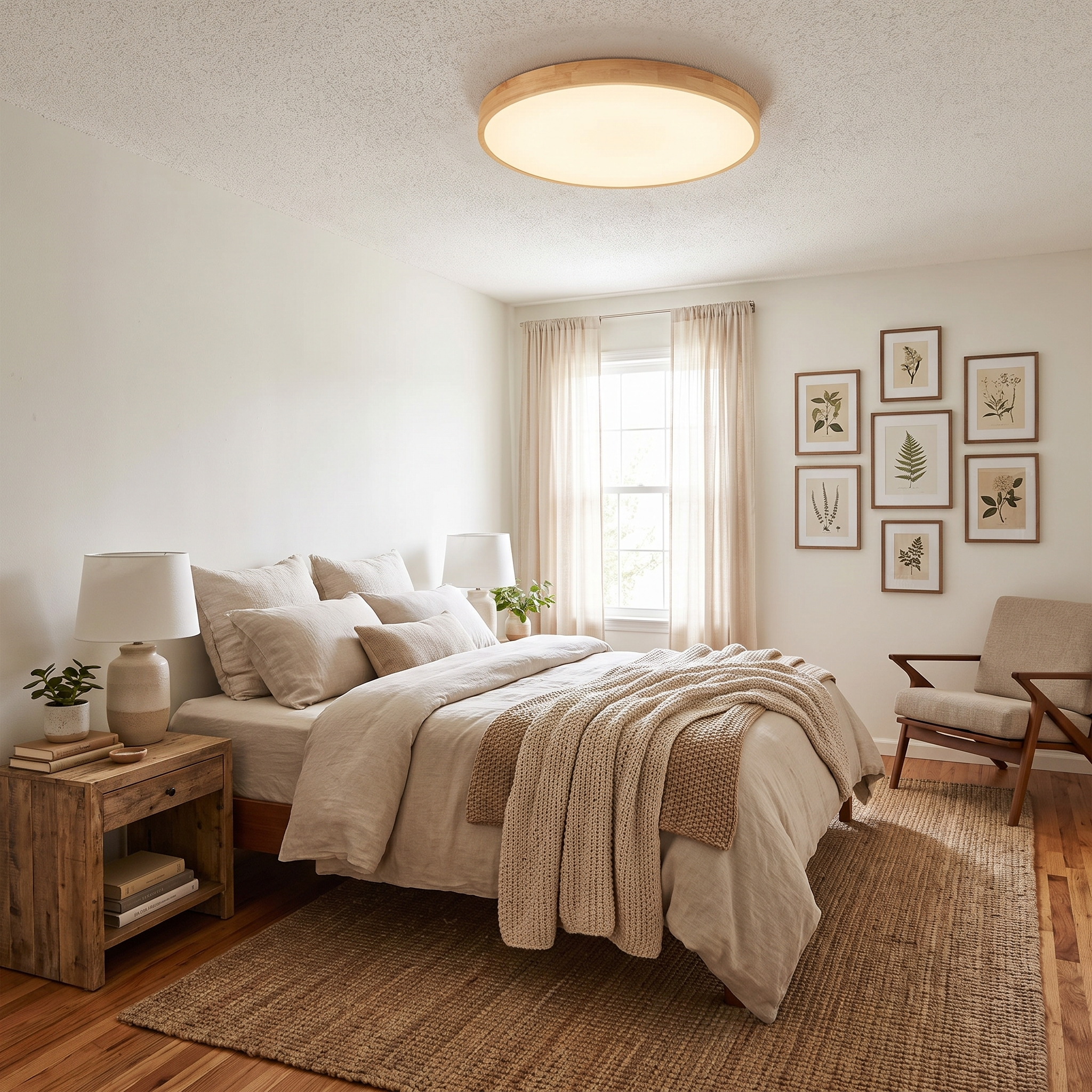 Ultra-Thin Solid Wood Round LED Flush Mount Ceiling Light 5