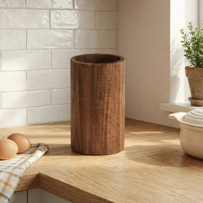 Utensil Holder, Solid Burmese Teak with Antimicrobial Finish