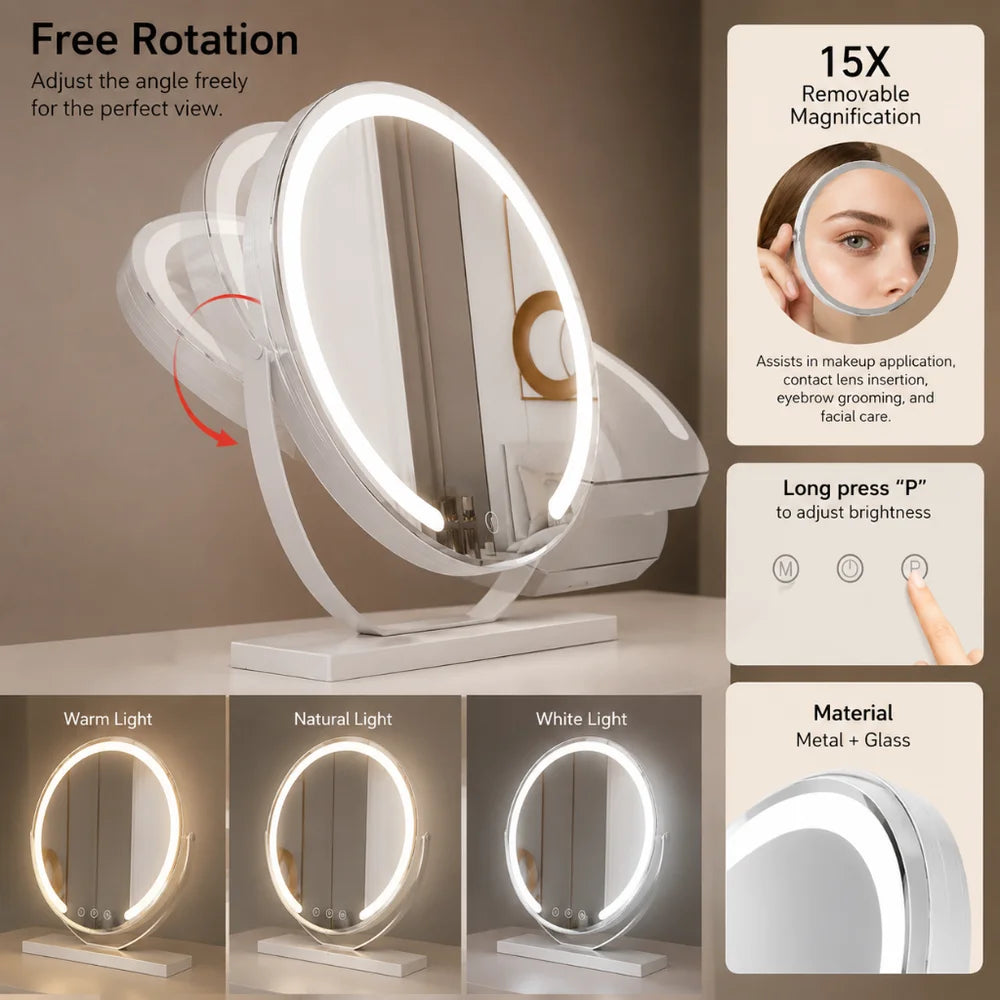 Vanity Makeup Mirror with LED Touch Lighting and 15x Magnifying Mirror 4