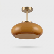 Vintage Brass and Yellow Glass Semi-Flush Mount Ceiling Light 0