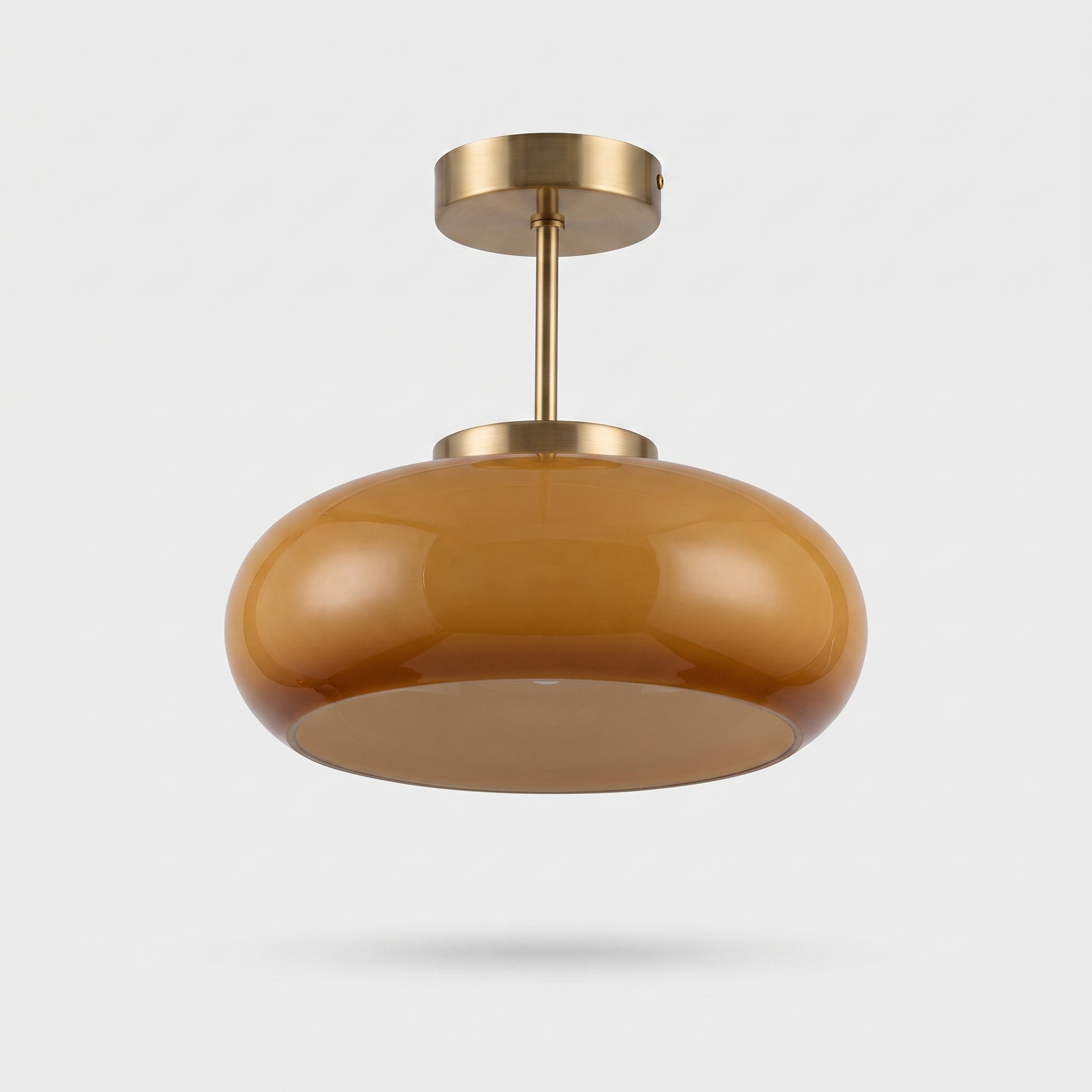 Vintage Brass and Yellow Glass Semi-Flush Mount Ceiling Light 0