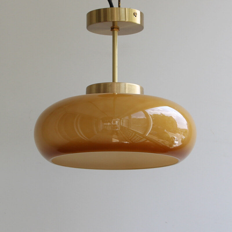 Vintage Brass and Yellow Glass Semi-Flush Mount Ceiling Light 5