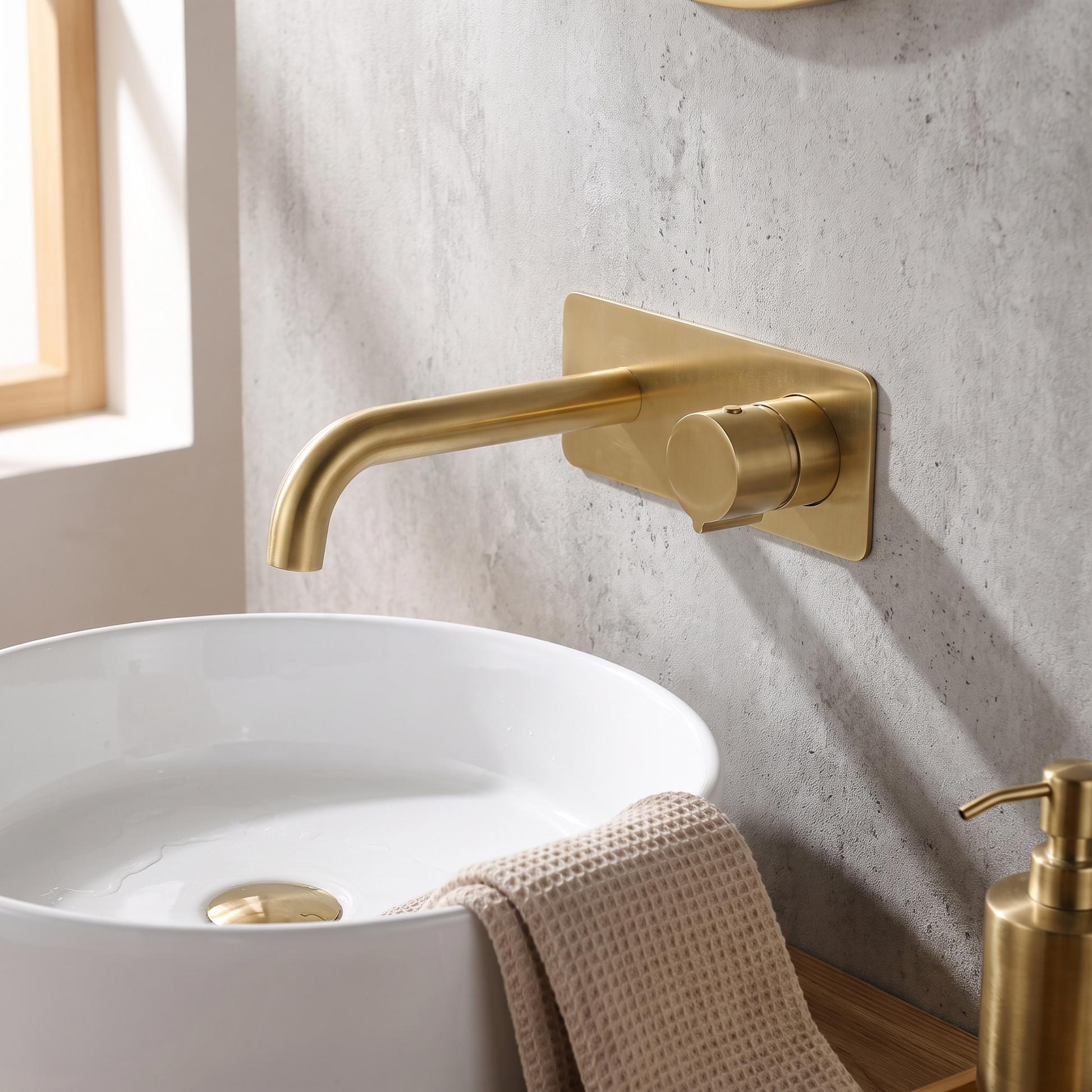 Wall Mounted Bathroom Sink Faucet in Gold with Single Handle Control 5