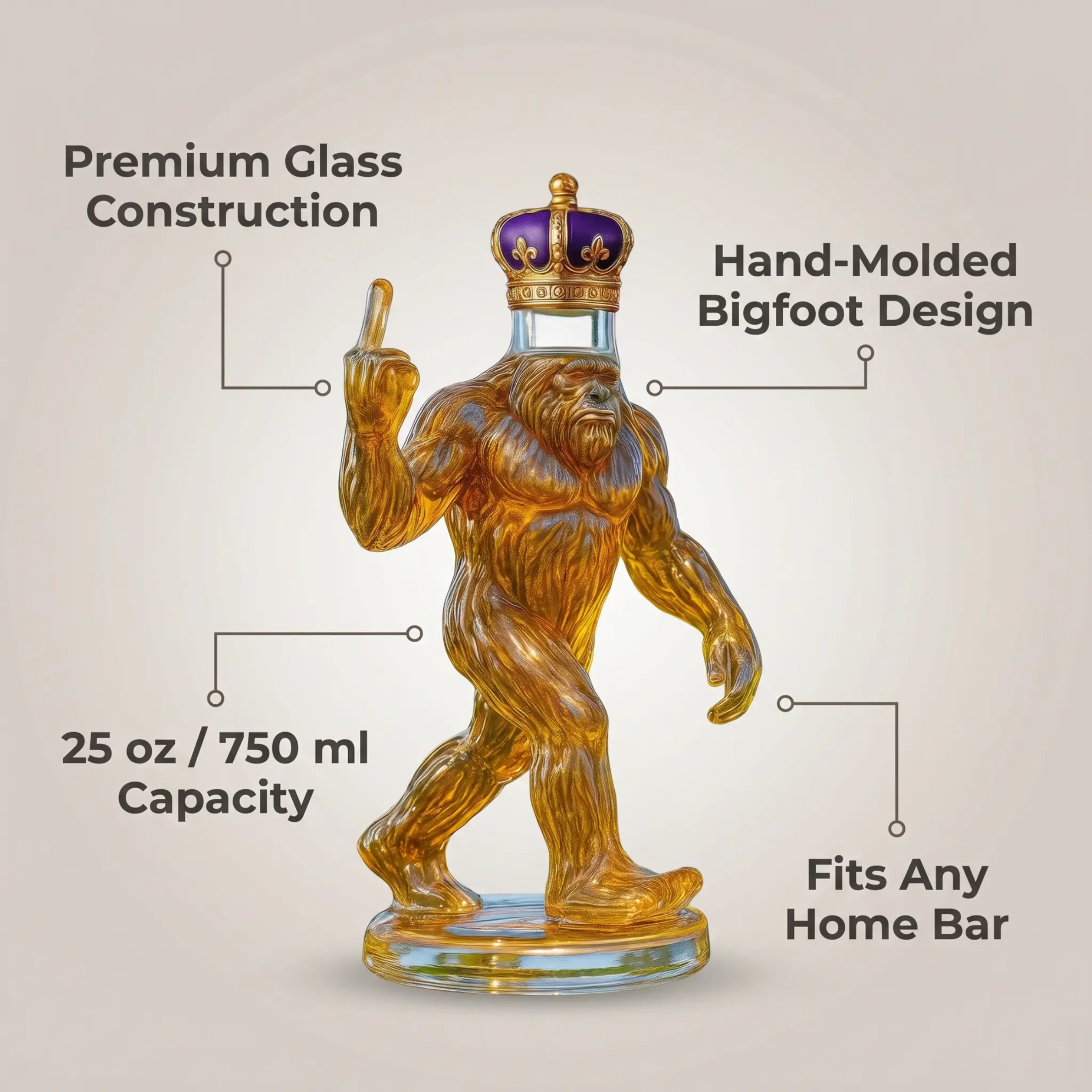 Whiskey Decanter, Bigfoot Sculpted Glass Design 5
