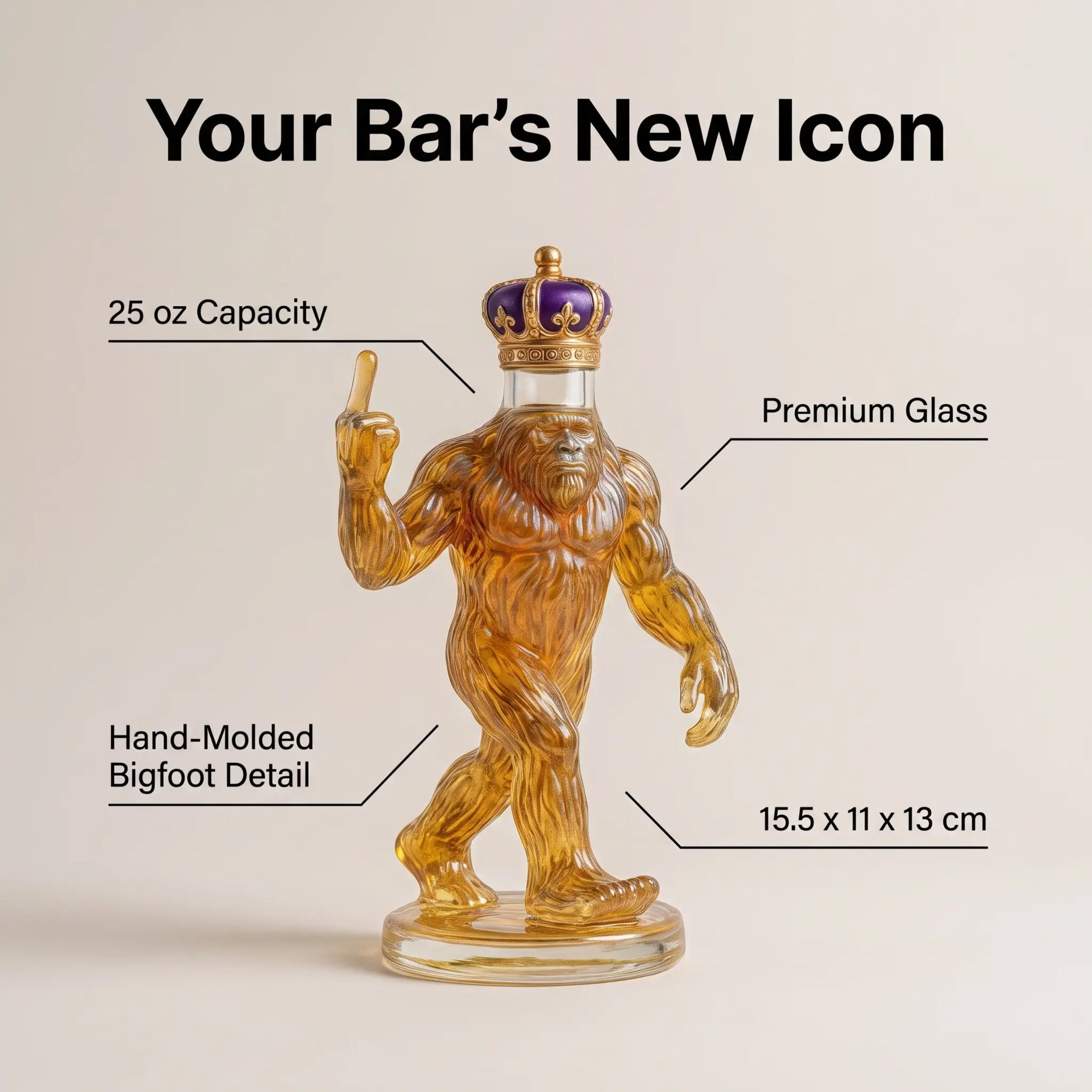 Whiskey Decanter, Bigfoot Sculpted Glass Design 6