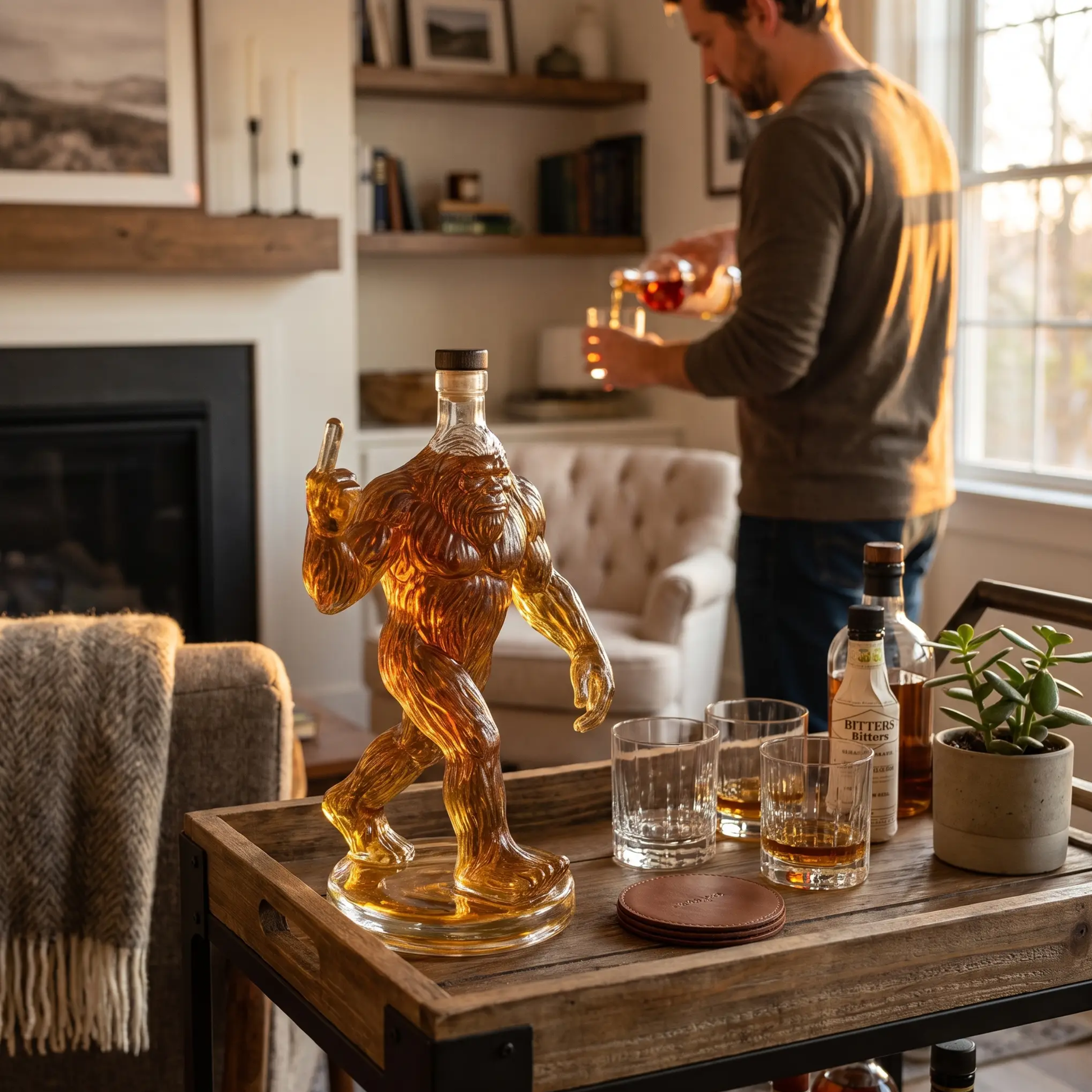 Whiskey Decanter, Bigfoot Sculpted Glass Design 7