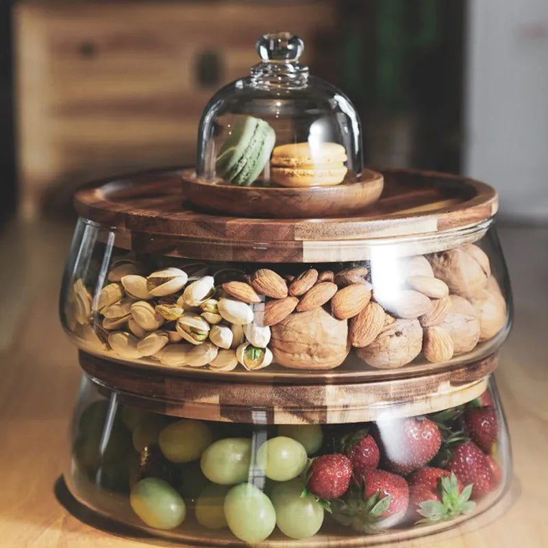 Wooden Food Container, Borosilicate Glass Body and Acacia Wood Lid 0