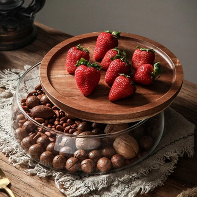 Wooden Food Container, Borosilicate Glass Body and Acacia Wood Lid 1