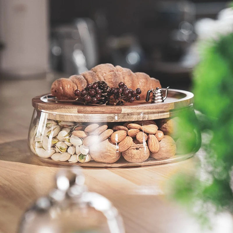 Wooden Food Container, Borosilicate Glass Body and Acacia Wood Lid 2