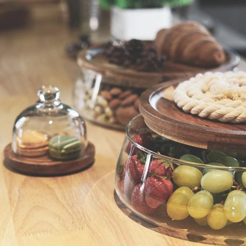 Wooden Food Container, Borosilicate Glass Body and Acacia Wood Lid 4