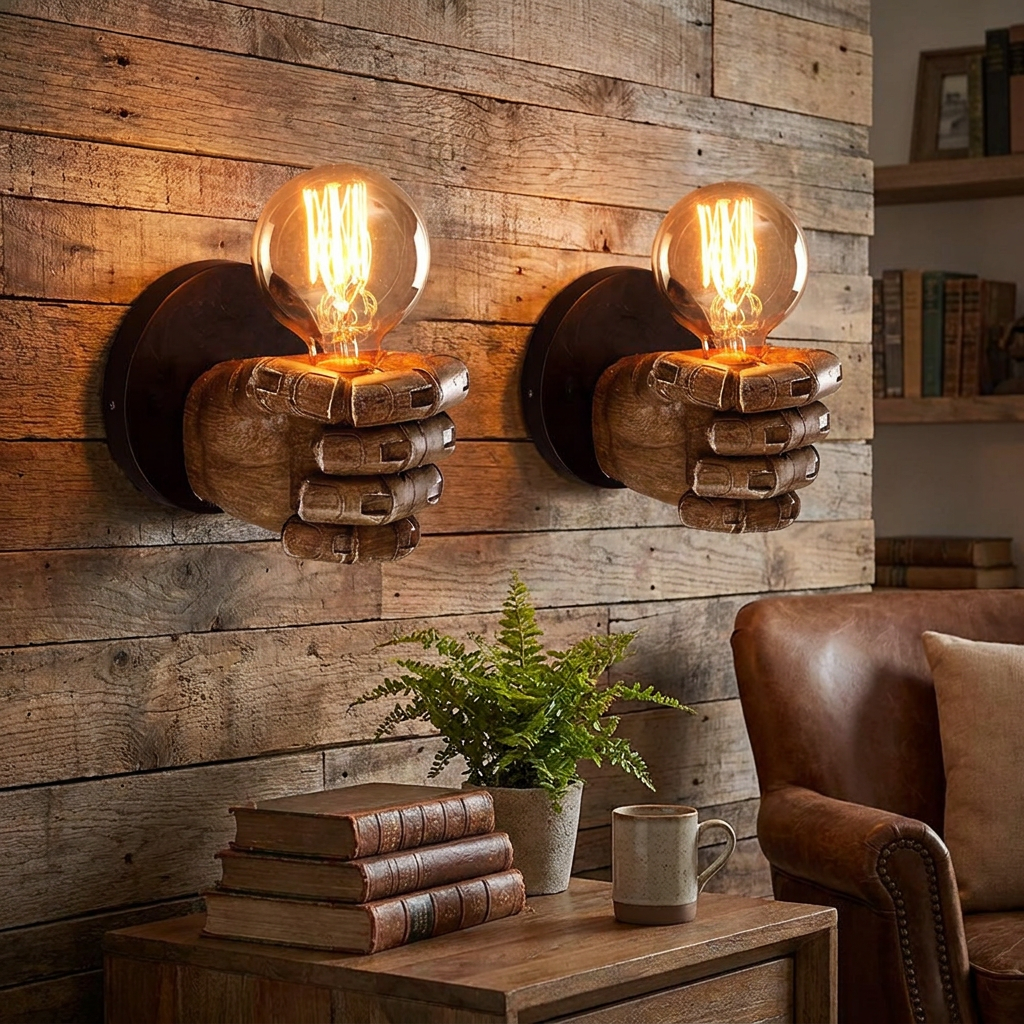 Hand-Shaped Wall Sconce, Resin E26 Fixture