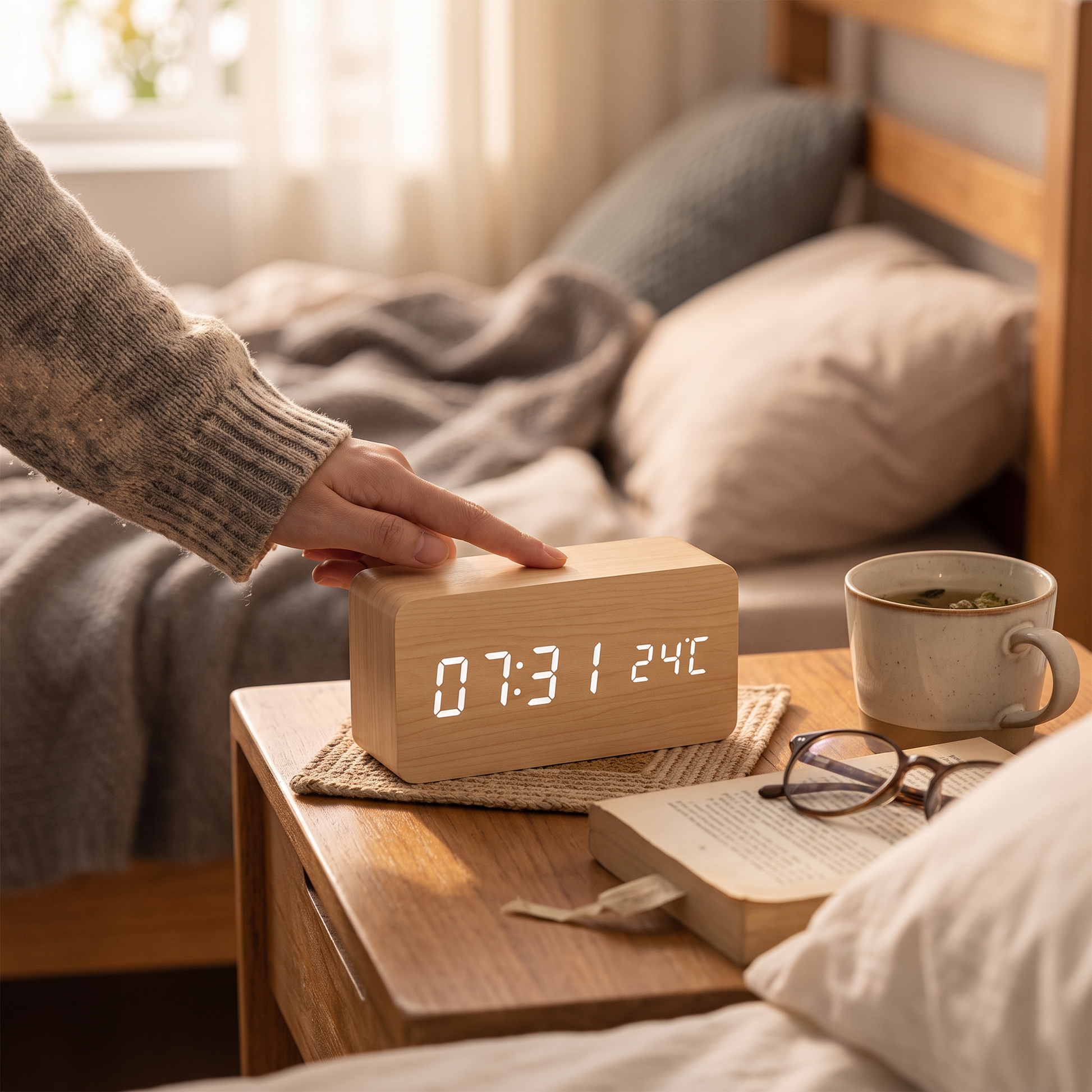Vekker Alarm Clock Wood Block lifestyle