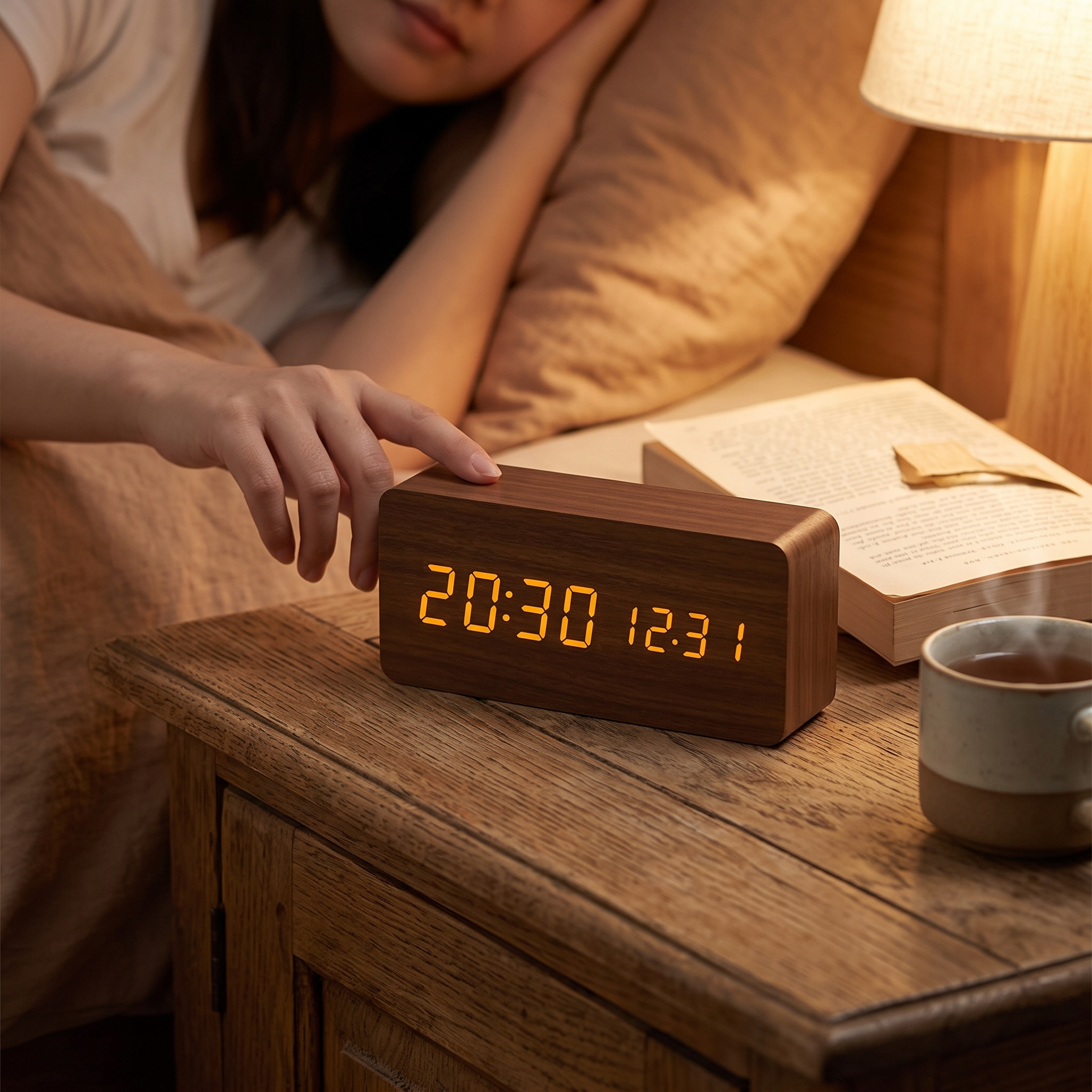 Vekker Alarm Clock Brown Block lifestyle