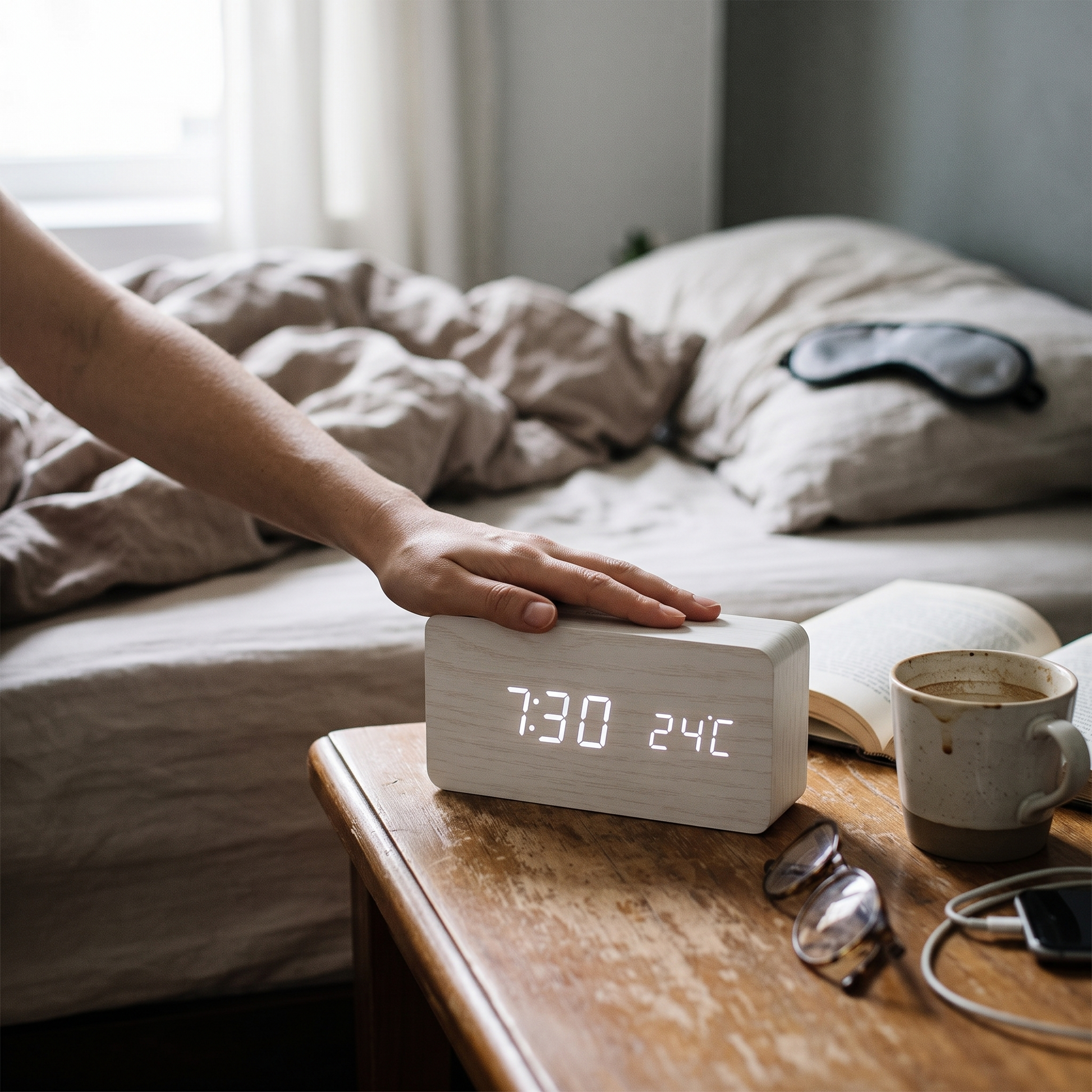Vekker Alarm Clock White Block lifestyle