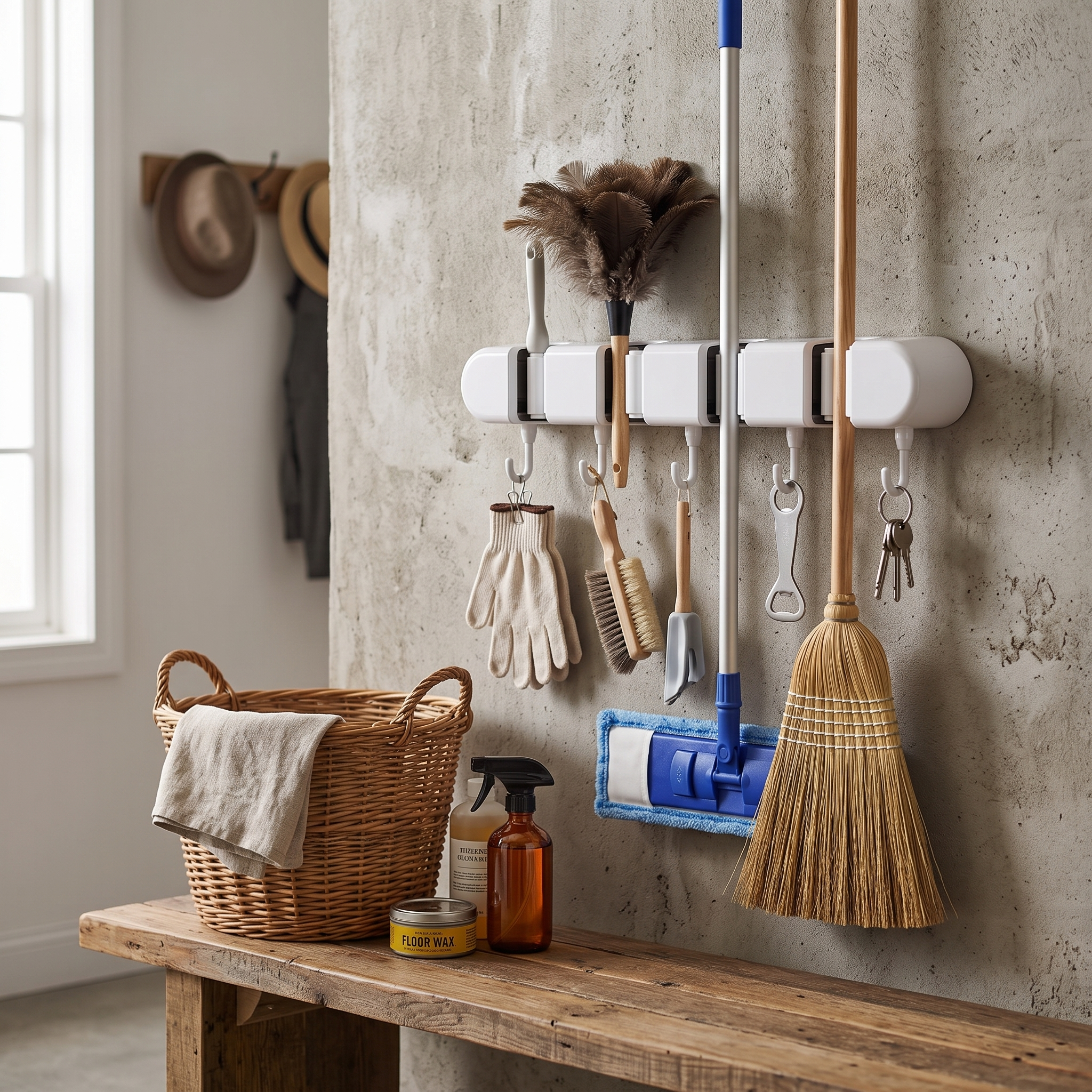 Ordina Wall-Mounted Mop & Broom Holder Movable Hooks lifestyle 2
