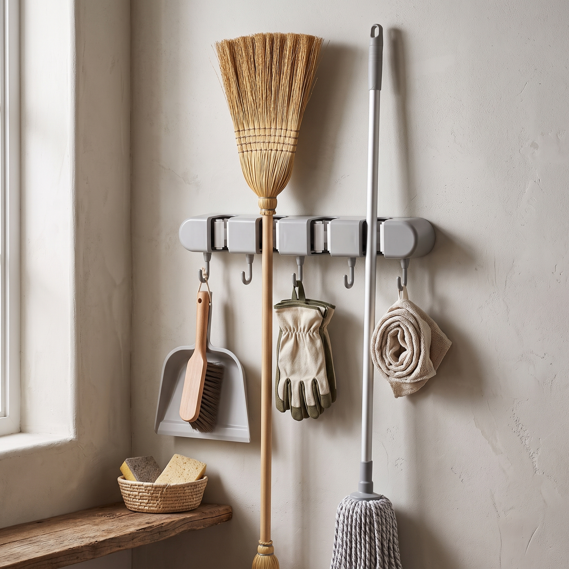Ordina Wall-Mounted Mop & Broom Holder Movable Hooks lifestyle 1